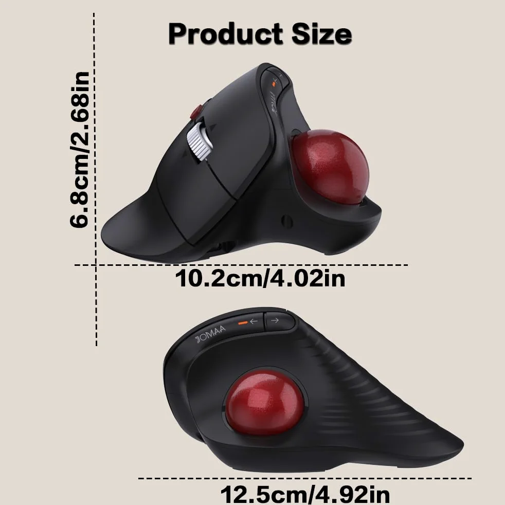 JOMAA Mouse wireless con trackball verticale, design ergonomico, commutazione a 3 dispositivi, 2,4 G/Bluetooth 5.0, ricaricabile di tipo C, DPI regolabile, compatibile con Windows/macOS/iOS/Android