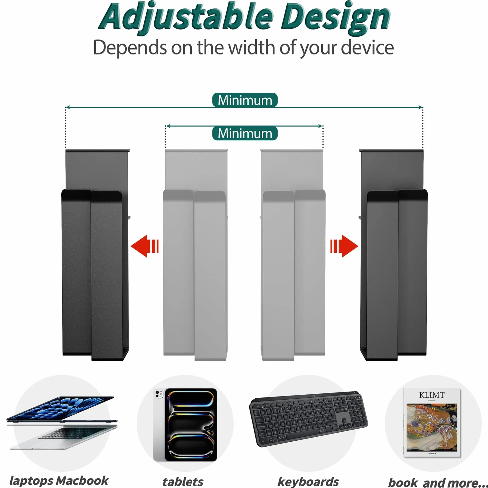 Supporto Regolabile Doppio per Laptop con Morsetto per Scrivania – Installazione Senza Fori - Ripiano in Acciaio Inox per due Dispositivi ≤ 38 mm