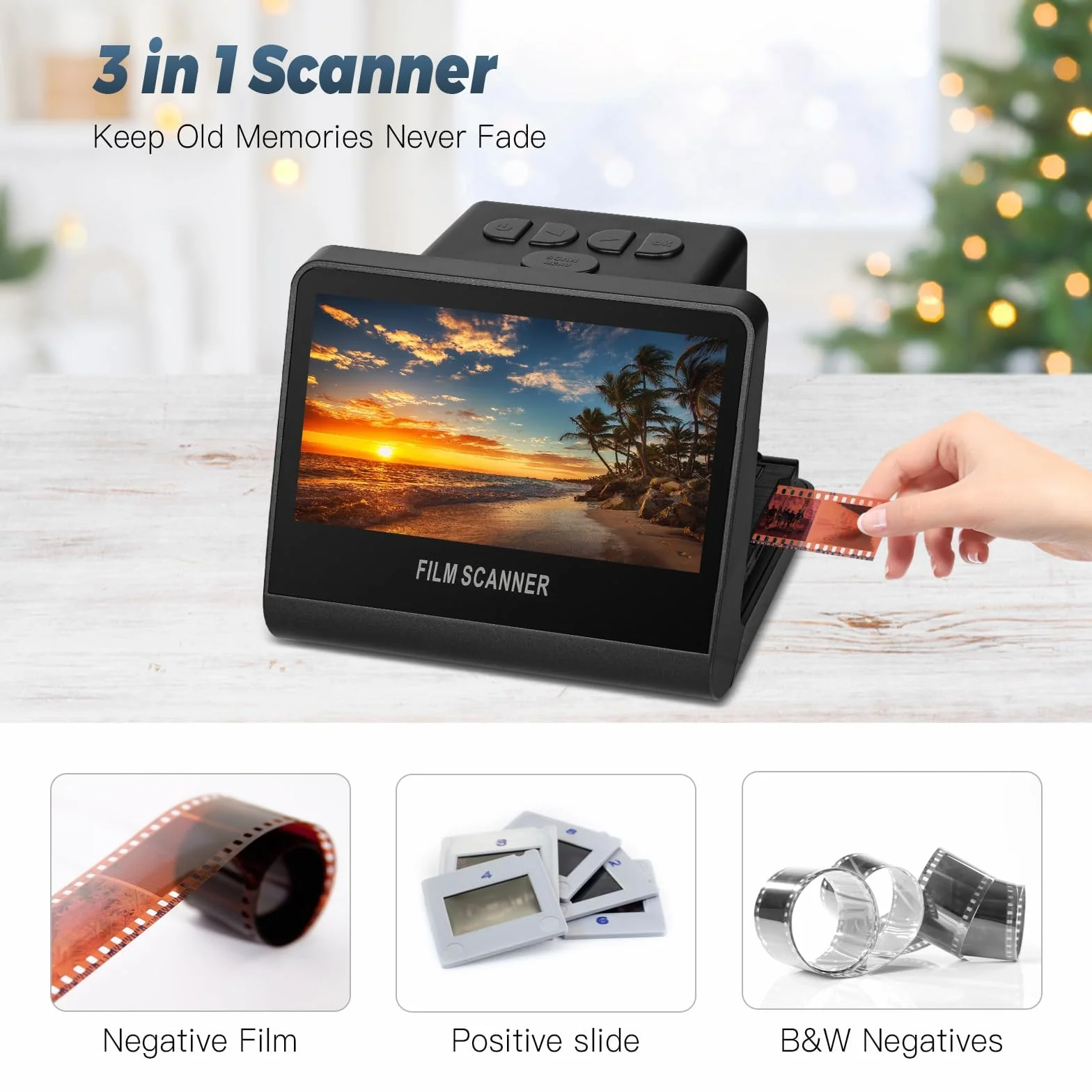 Scanner digitale per pellicola con grande schermo LCD da 5 pollici, All-in-One 22 MP Film & Slide Scanner converte 35 mm/126KPK/110 Film e 135/126KPK/110/Super 8 diapositive in foto digitali