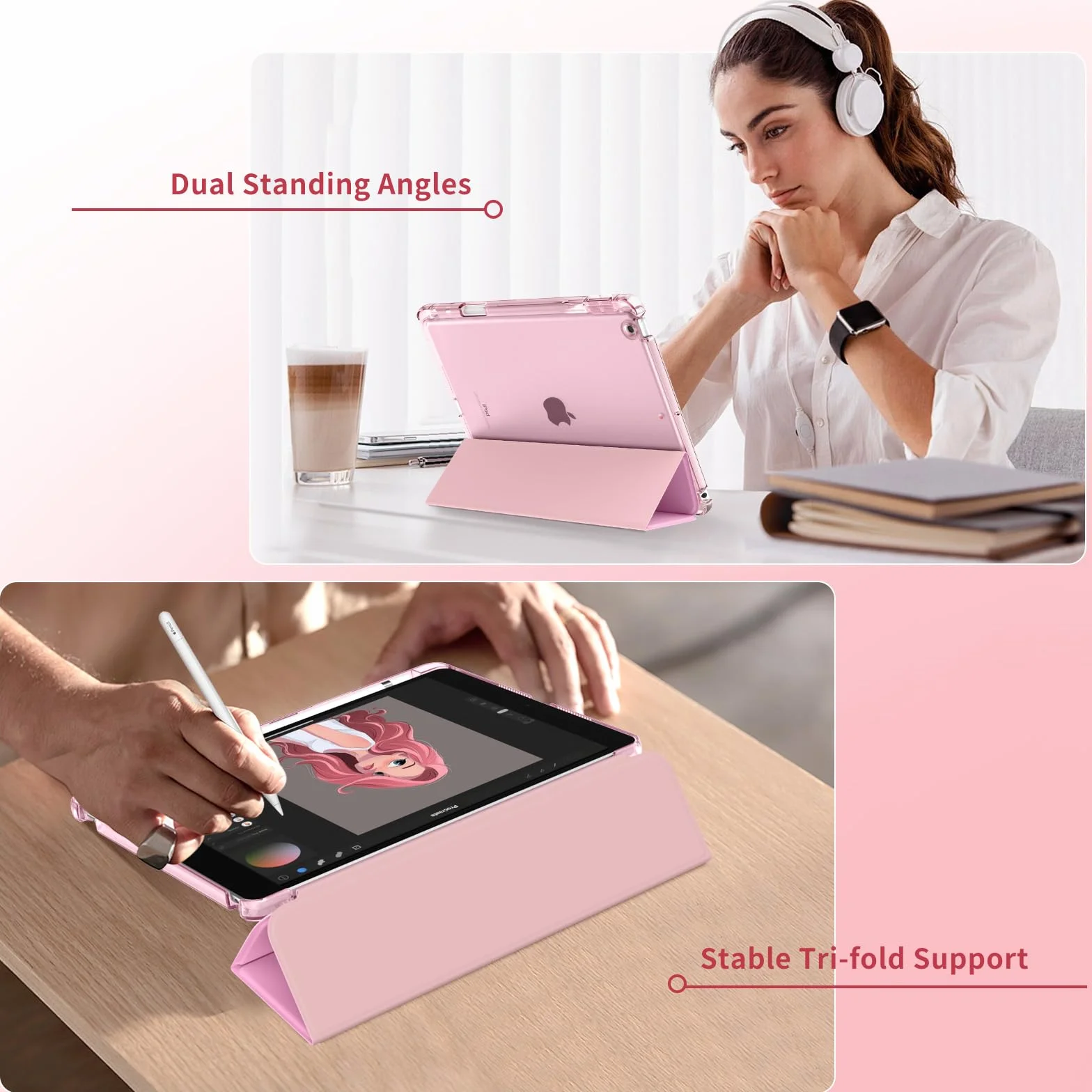 MoKo Cover per iPad 9a/8a/7a Generazione 10,2 Pollici 2021/2020/2019 Custodia Trifold Sottile Rosa
