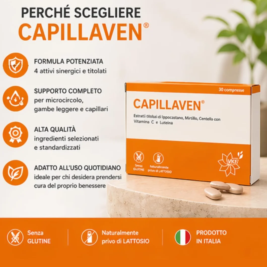 CAPILLAVEN 30 CPR Integratore con Ippocastano Mirtillo Centella Vitamina C Luteina per Capillari Rotti