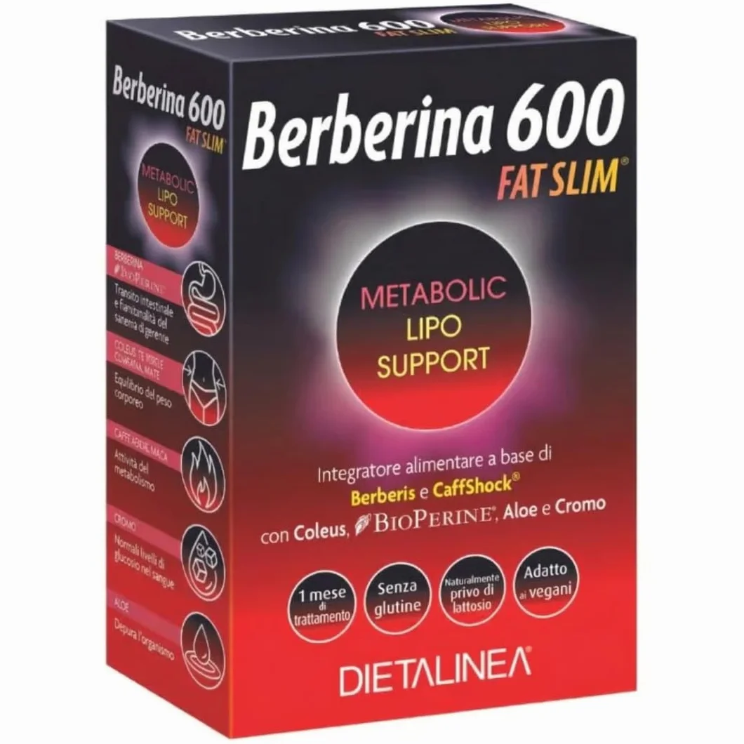 DietaLinea Berberina 600 Fat Slim con CaffShock Integratore con Cromo Picolinato e Coleus 60 Compresse