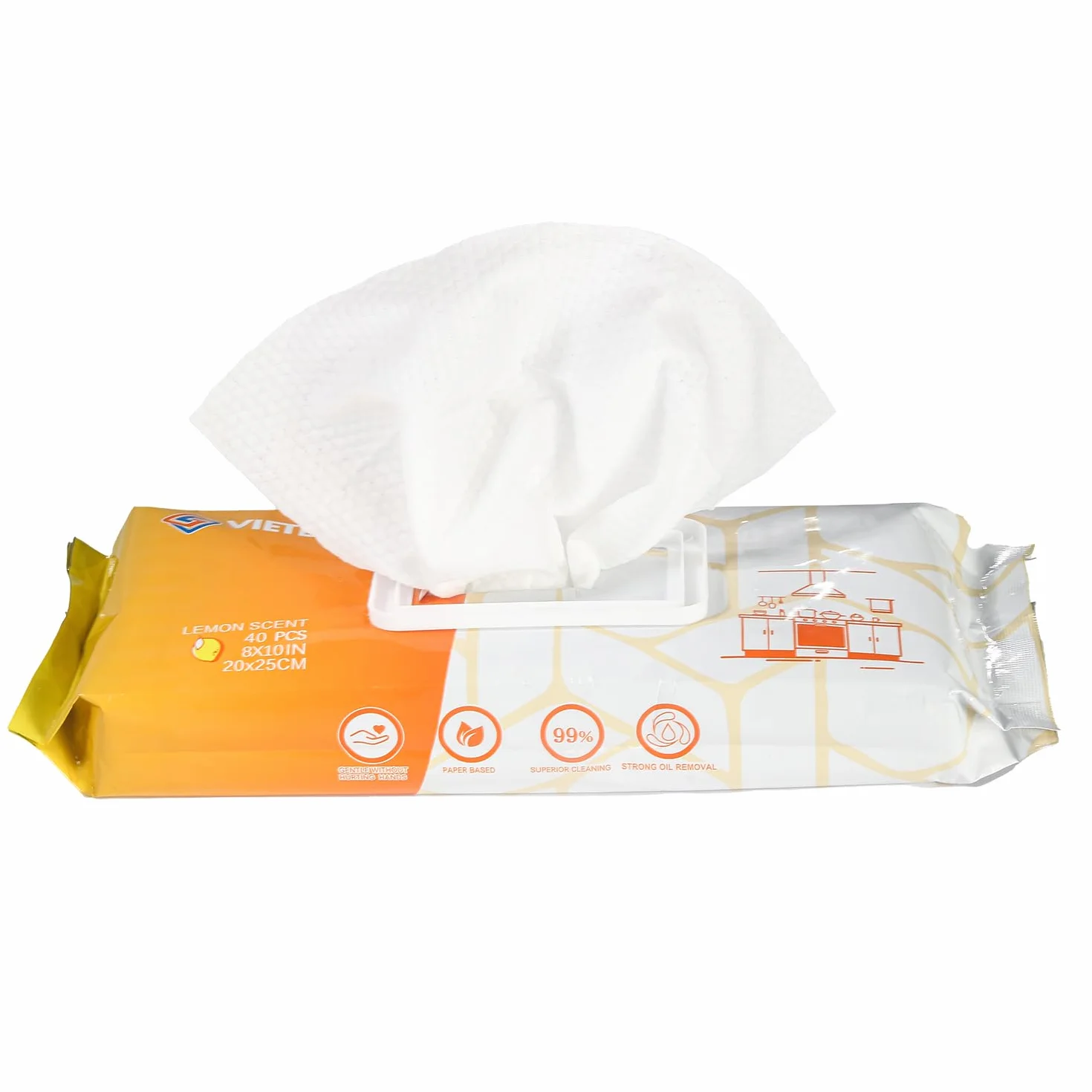 VIETDAI Salviettine Sgrassatore Cucina al Limone, Salviette Detergenti per Pulizia Piani a Induzione e Fornelli - 40 Pezzi