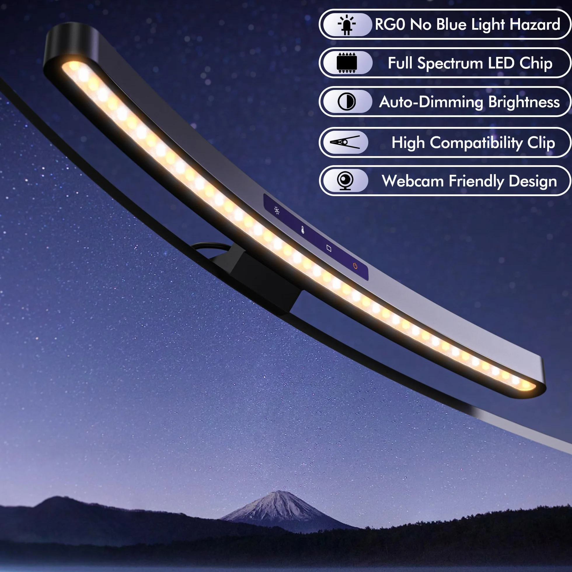 Quntis USB Lampada Monitor Curvo da 45CM con Controllo a Sfioramento e Telecomando, Luce Monitor con Oscuramento Automatico per la Cura Degli Occhi, Luce Anti-Blu, Antiriflesso, Salvaspazio