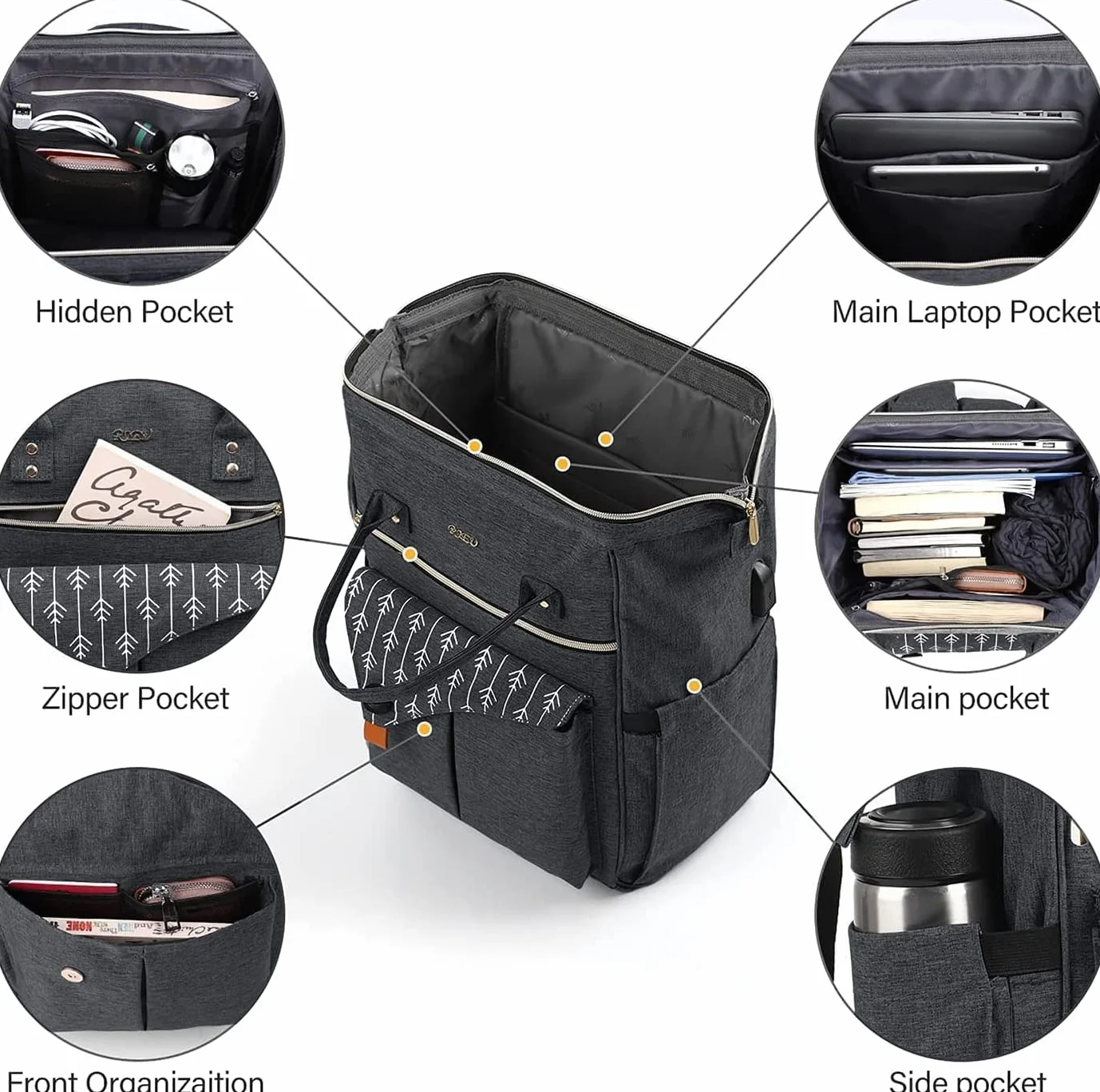Zaino da donna, per laptop, zaino per la scuola, per ragazze, con porta di ricarica USB