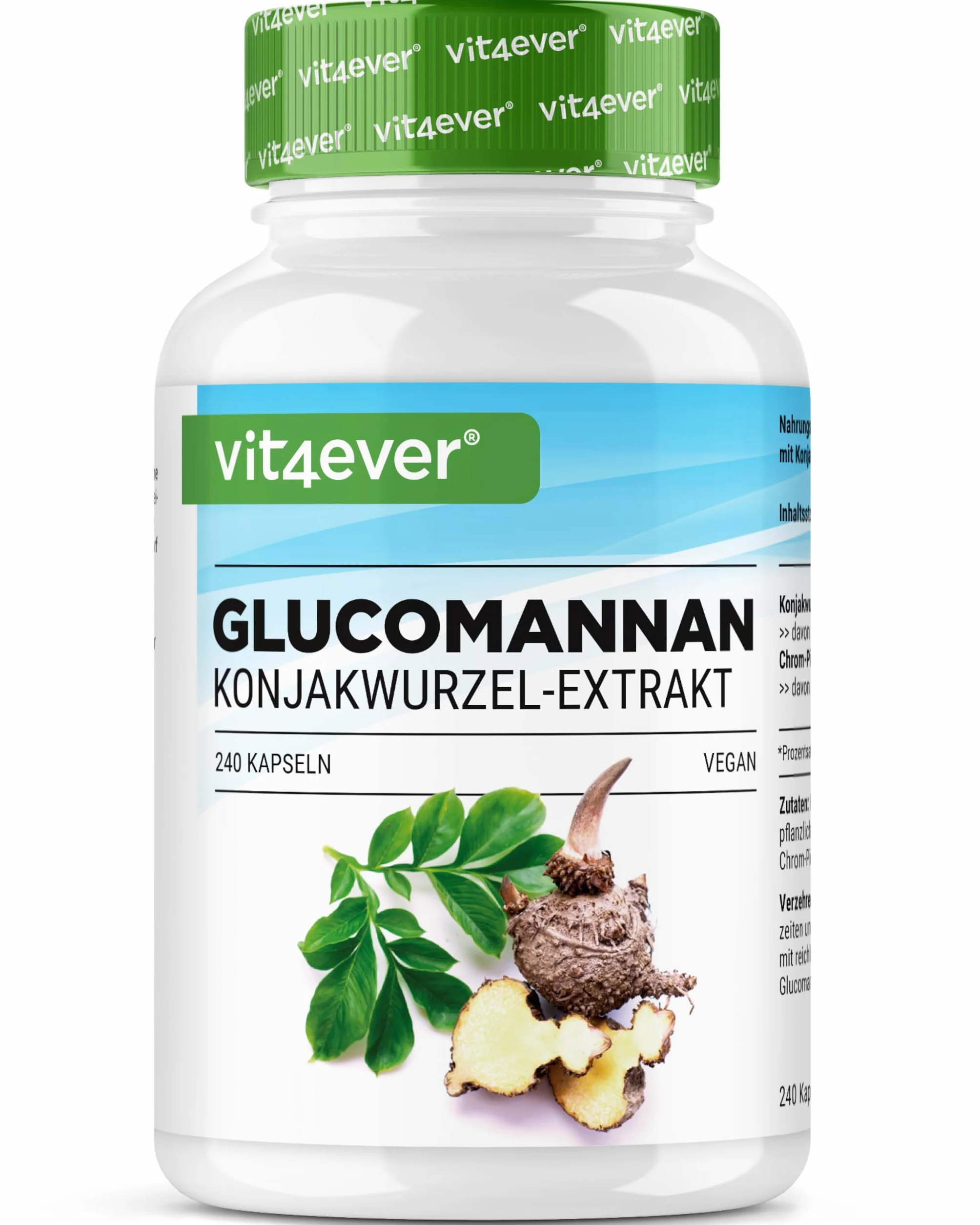 Glucomannano dalla radice di konjac 240 capsule 4200 mg per porzione con cromo Vegan