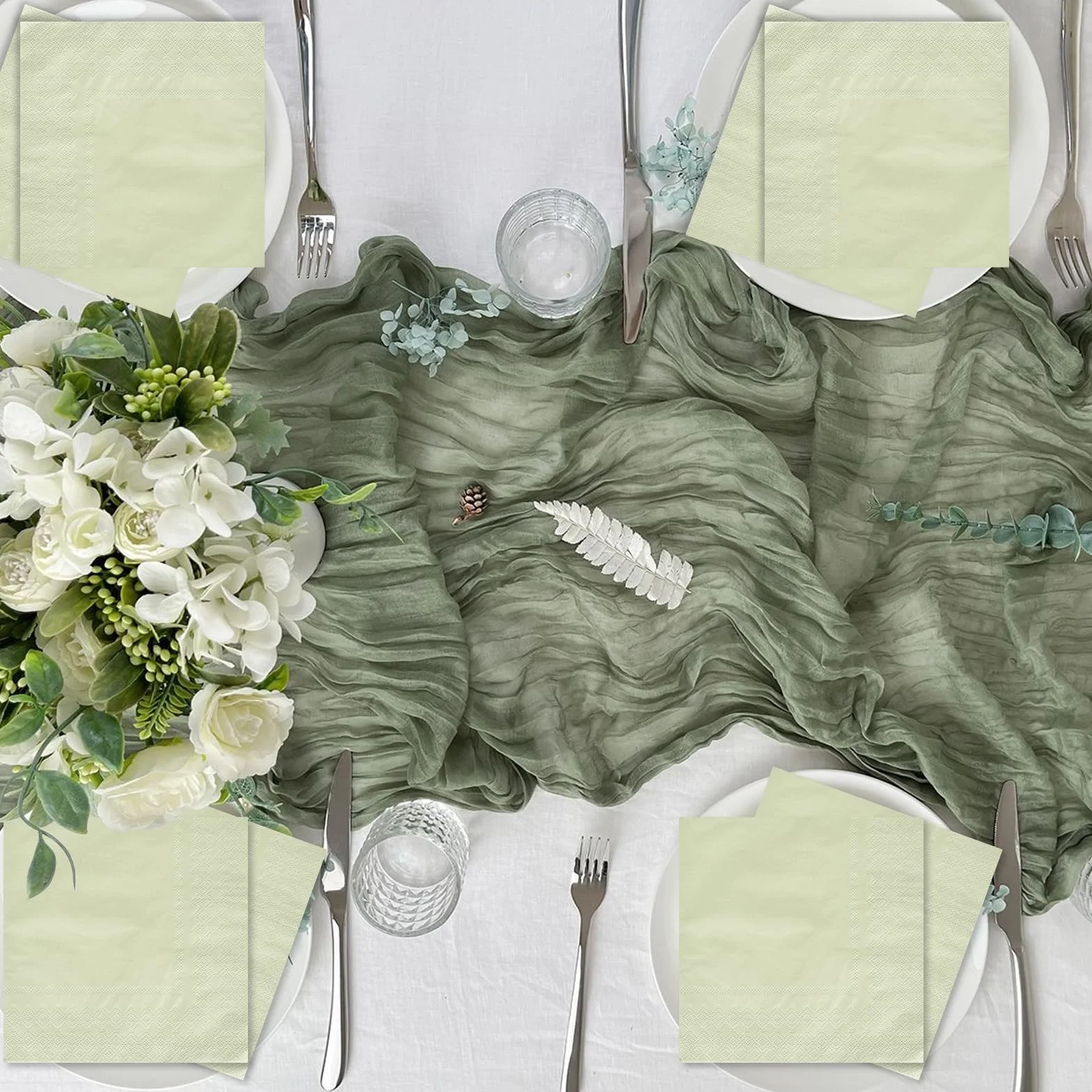 Tovaglioli di carta verde 33 x 33 cm quadrati per feste matrimoni