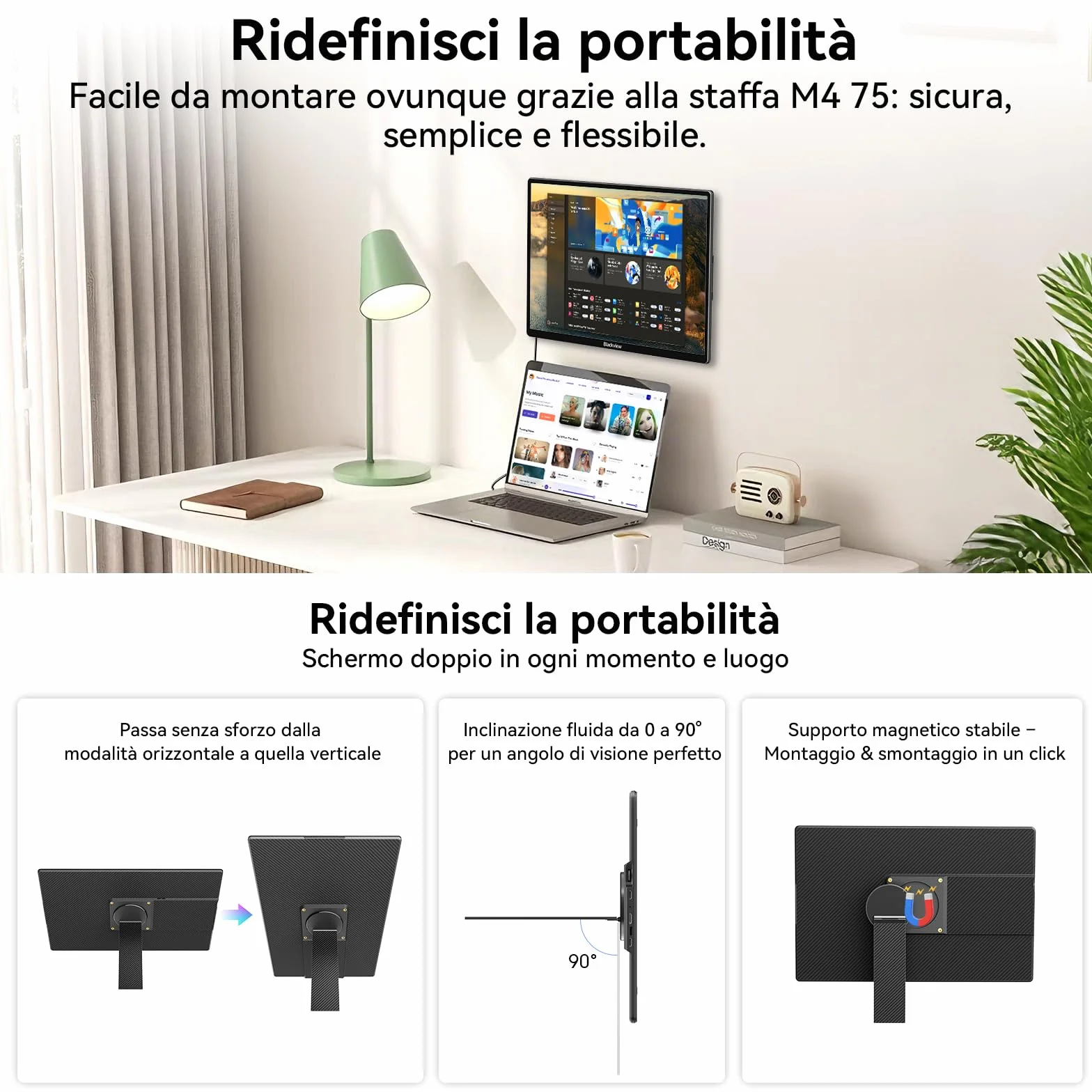 Blackview Monitor Portatile Ultra-Sottile 16.1 Pollici FHD 1200P, Supporto Magnetico Rotante 360°, Schermo Esterno Laptop per Viaggio & Ufficio, Plug & Play-Compatibile con Windows/Mac/PC/PS5