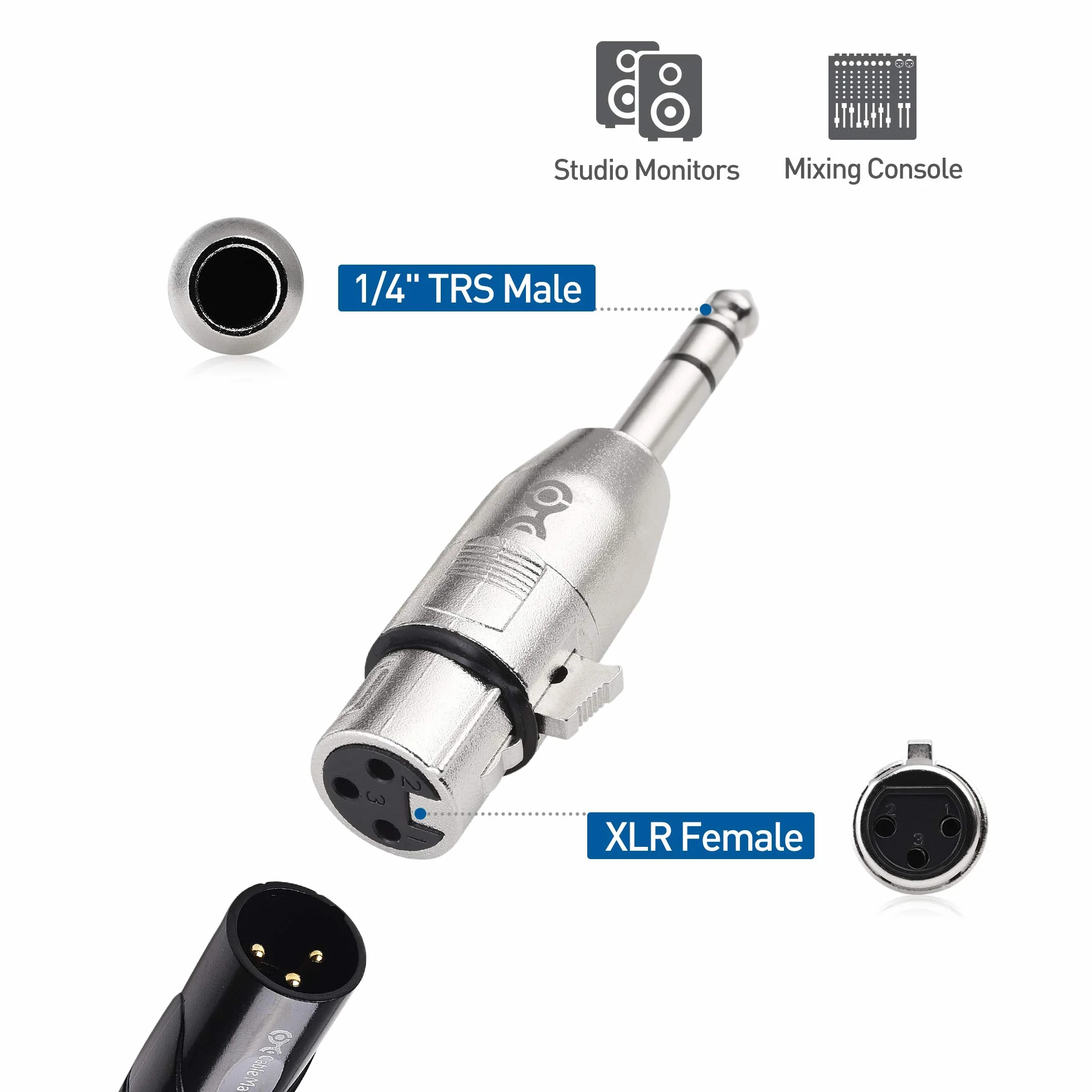Cable Matters Confezione da 2 adattatore da XLR femmina a TRS da 6,35 mm (adattatore xlr jack 6.3 maschio) - da maschio a femmina