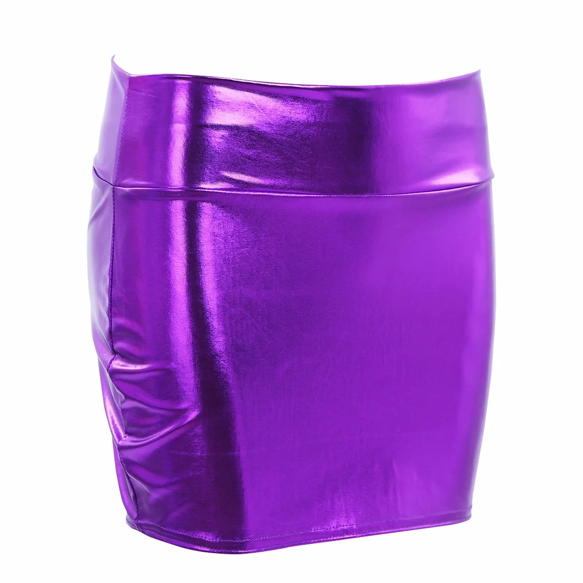 Donna Lucido Metallico Mini Gonna Tubino Vita Alta Wetlook Pelle Skirt Corta Clubwear