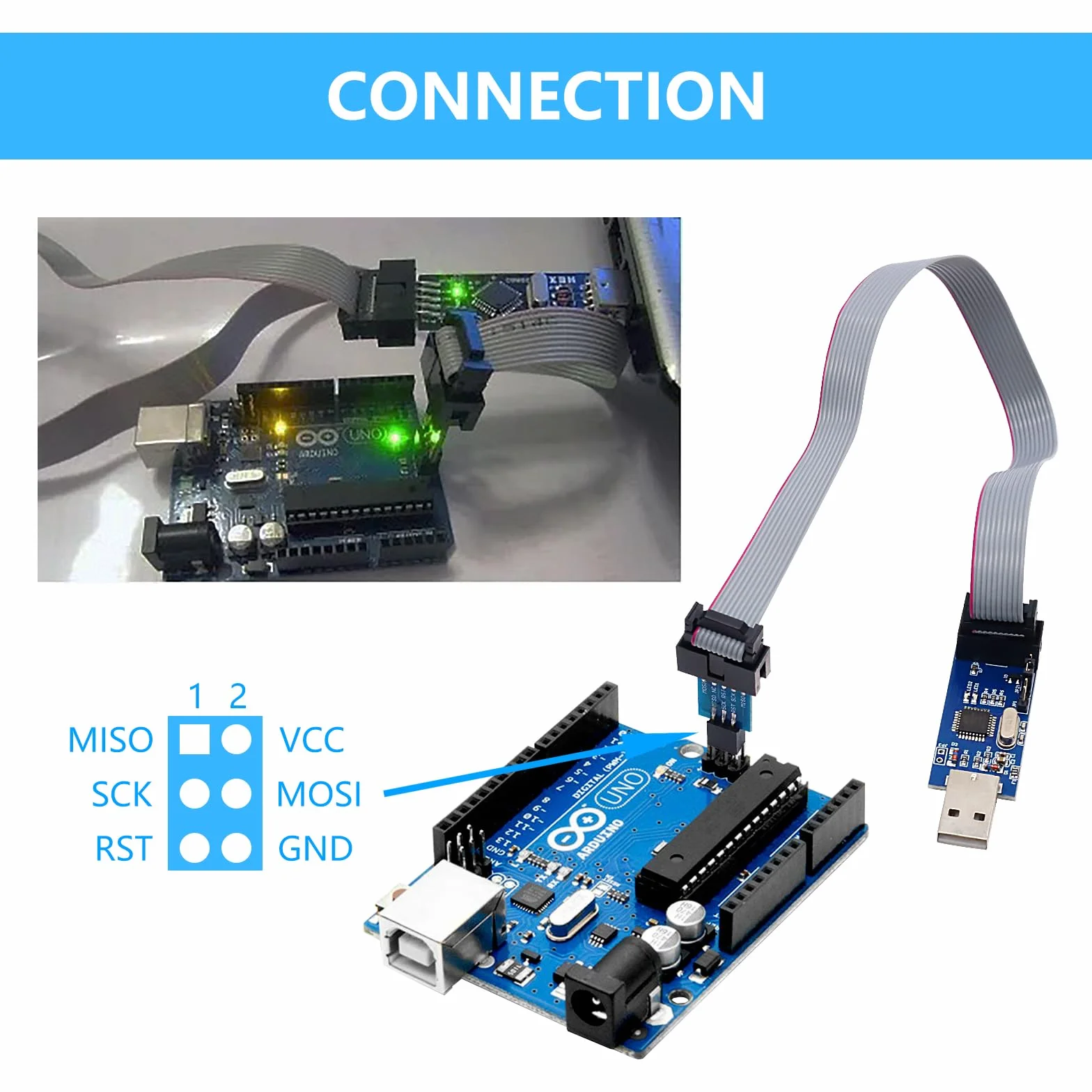 USBasp programmatore con adattatore ISP e cavo, programmatore per USBASP, 3,3 V 5 V 51 USB ISP Programmer per Atmel AVR e Arduino