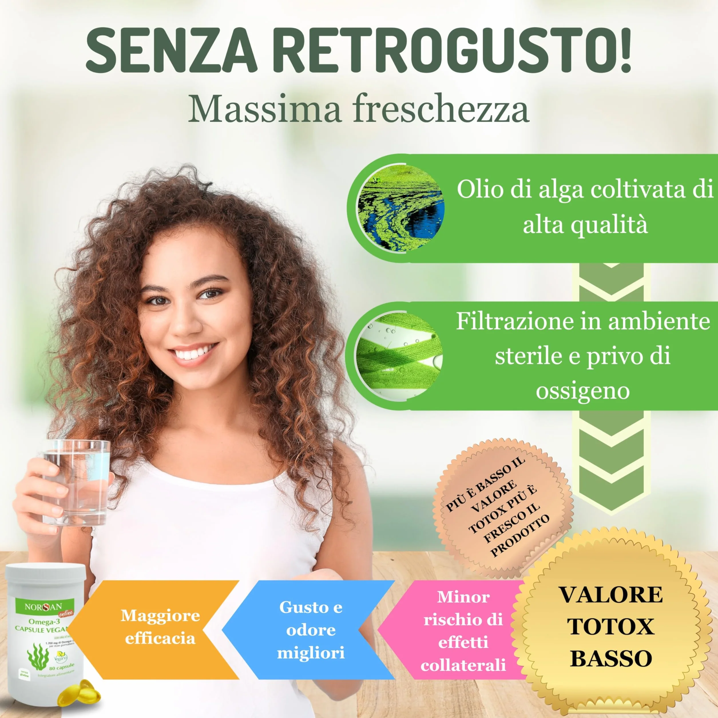 NORSAN Omega 3 Vegan Capsule 80 pezzi 1700 mg EPA DHA vegetale senza reflusso