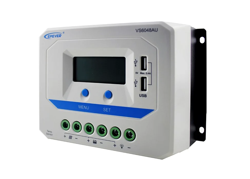 Regolatore di carica solare EPEVER PWM ViewStar serie VS-AU Regolatore di carica 10-60A, 12V/24/36/48VDC con display LCD e 2 porte USB, messa a terra positiva comune