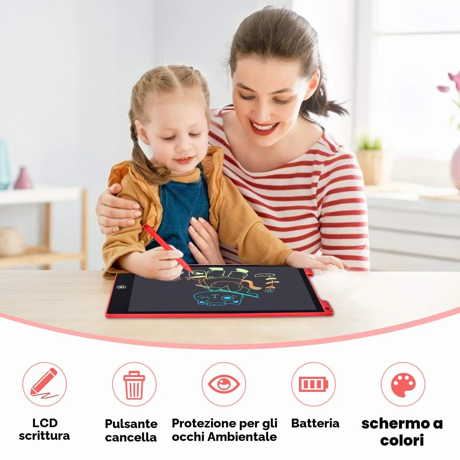 Tavoletta Grafica LCD 12 Pollici, Lavagna Portatile da Disegno con Penna per Bambini