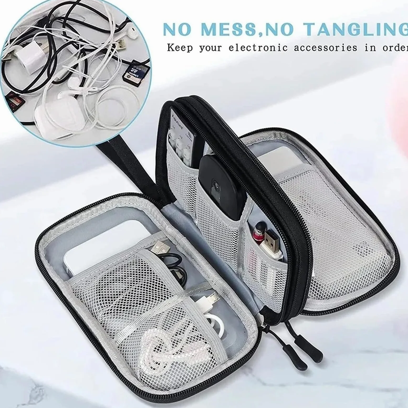 Borsa organizer per cavi viaggio 2 pezzi | Doppio strato portatile impermeabile(C)