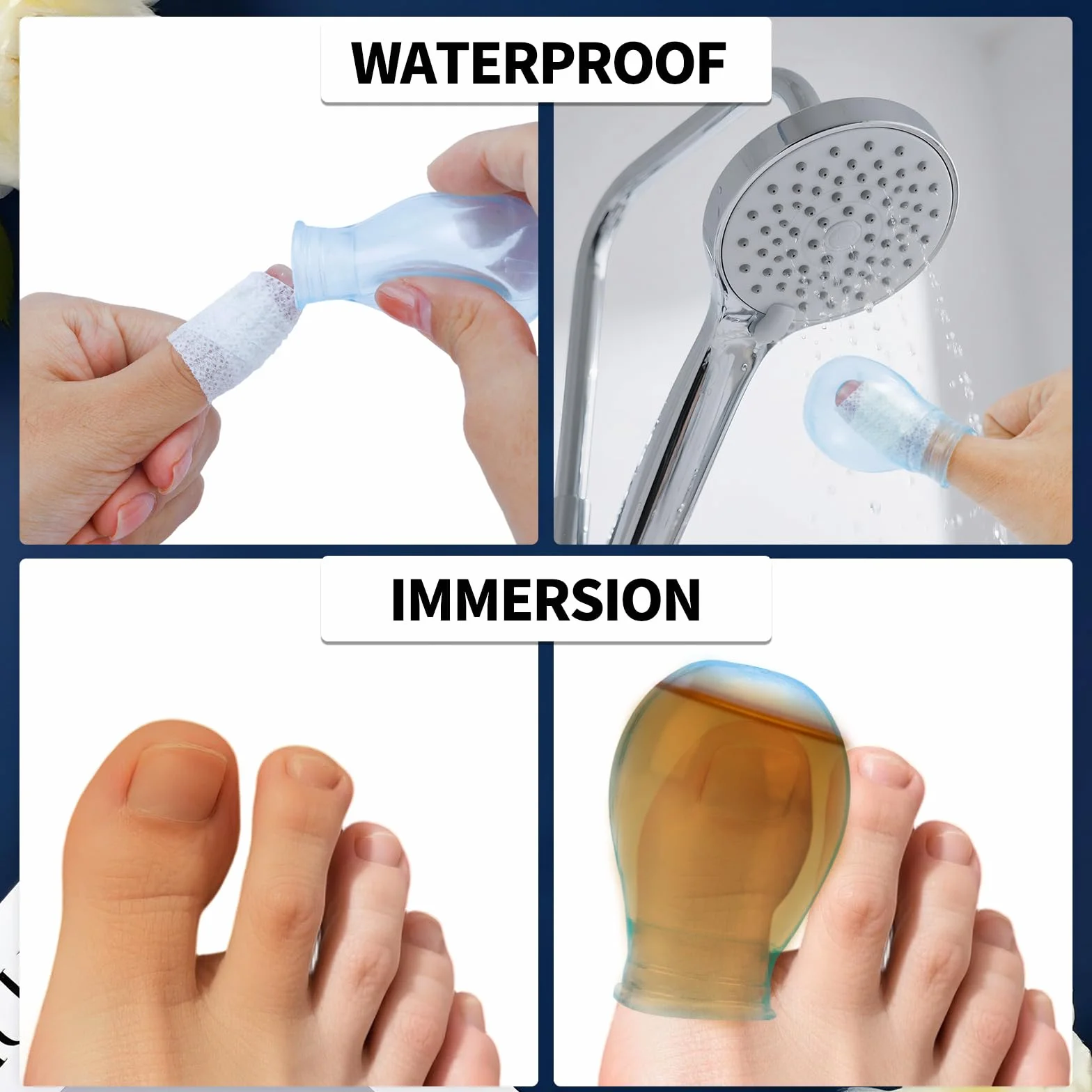 Copri Dita Impermeabili in Silicone per Nuoto, 3 Pezzi Riutilizzabili (1 Grande, 2 Piccoli)