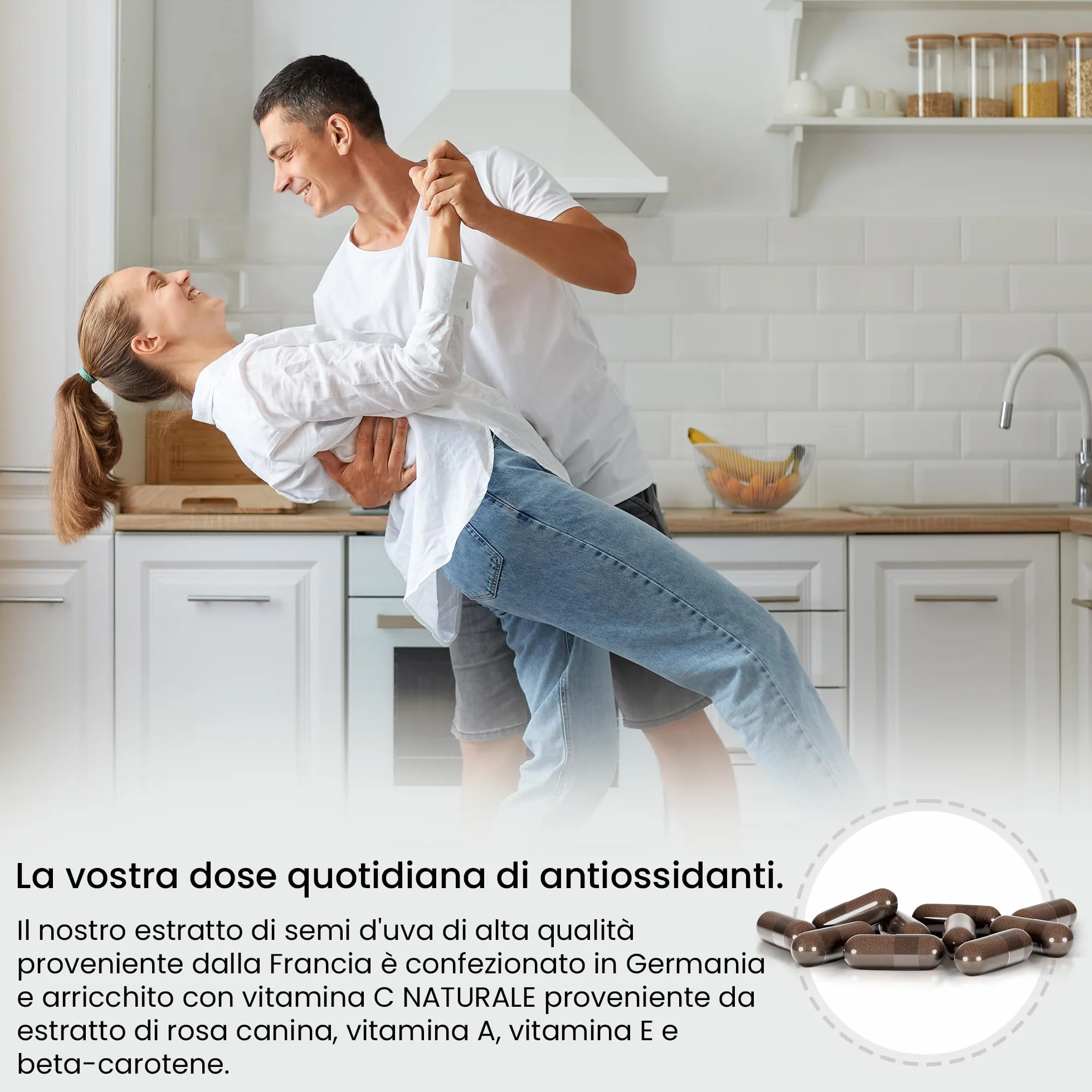 Capsule Estratto di Semi D'uva OPC + Vitamina C, A naturale & E | Complesso Antiossidante 530mg | Vegan