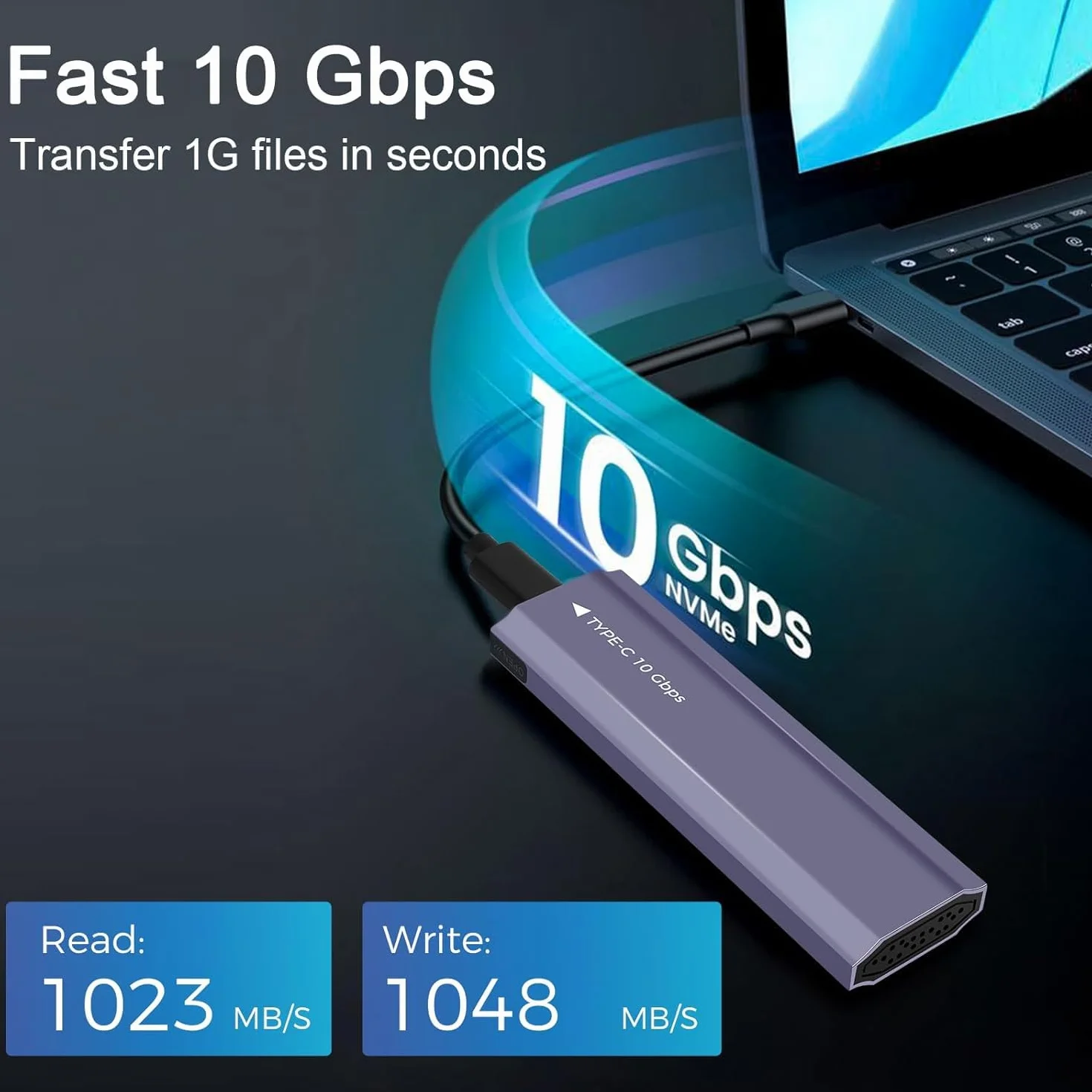 Case SSD M.2 NVMe SATA,USB C 3.2 Gen 2 10Gbps Adattatore,M2 NVMe Lettore SSD Esterno 4TB per M-Key, M+B Key 2230/2242/2260/2280 con UASP e TRIM,Con Cavo 2-in-1, Installazione Senza Attrezzi