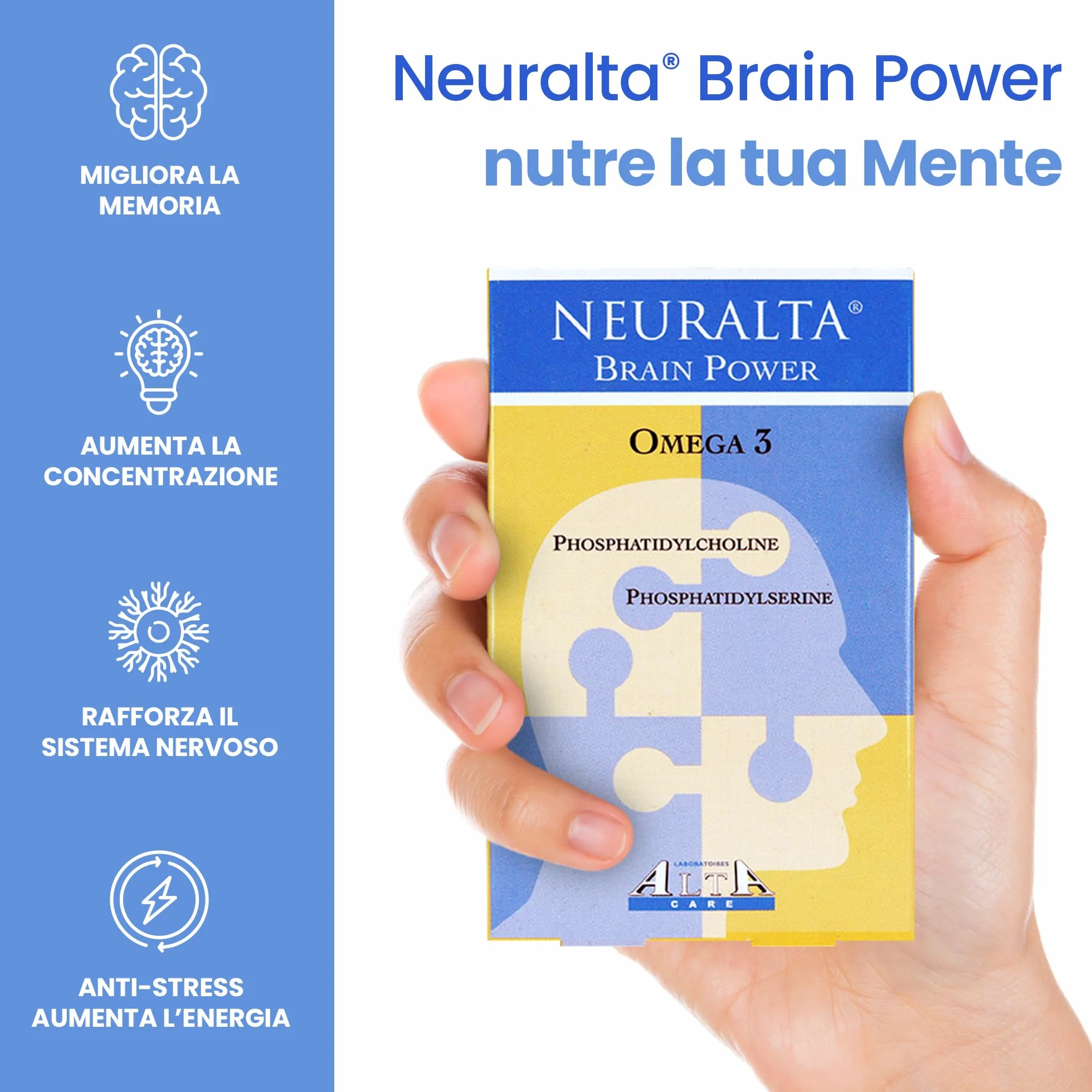 Brain Power Integratore Sistema Nervoso Memoria Concentrazione Fosfatidilcolina Fosfatidilserina DHA Omega 3 30 Capsule Liquide