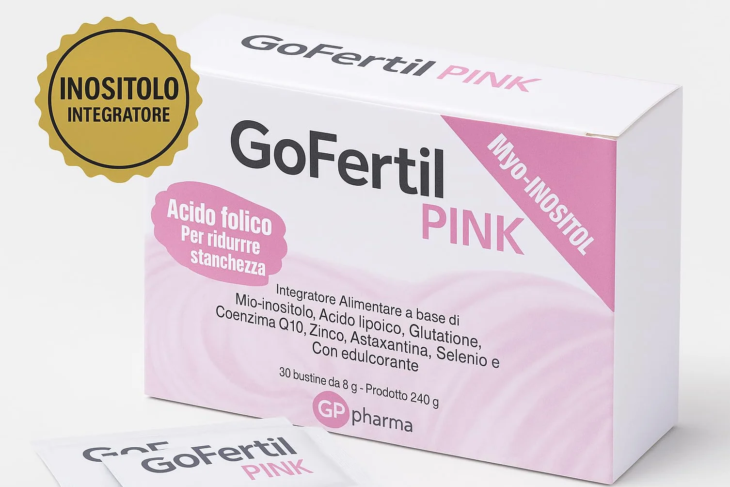 GoFertil Pink GP Nutraceuticals Myo Inositolo e Acido Folico per la Fertilità Femminile
