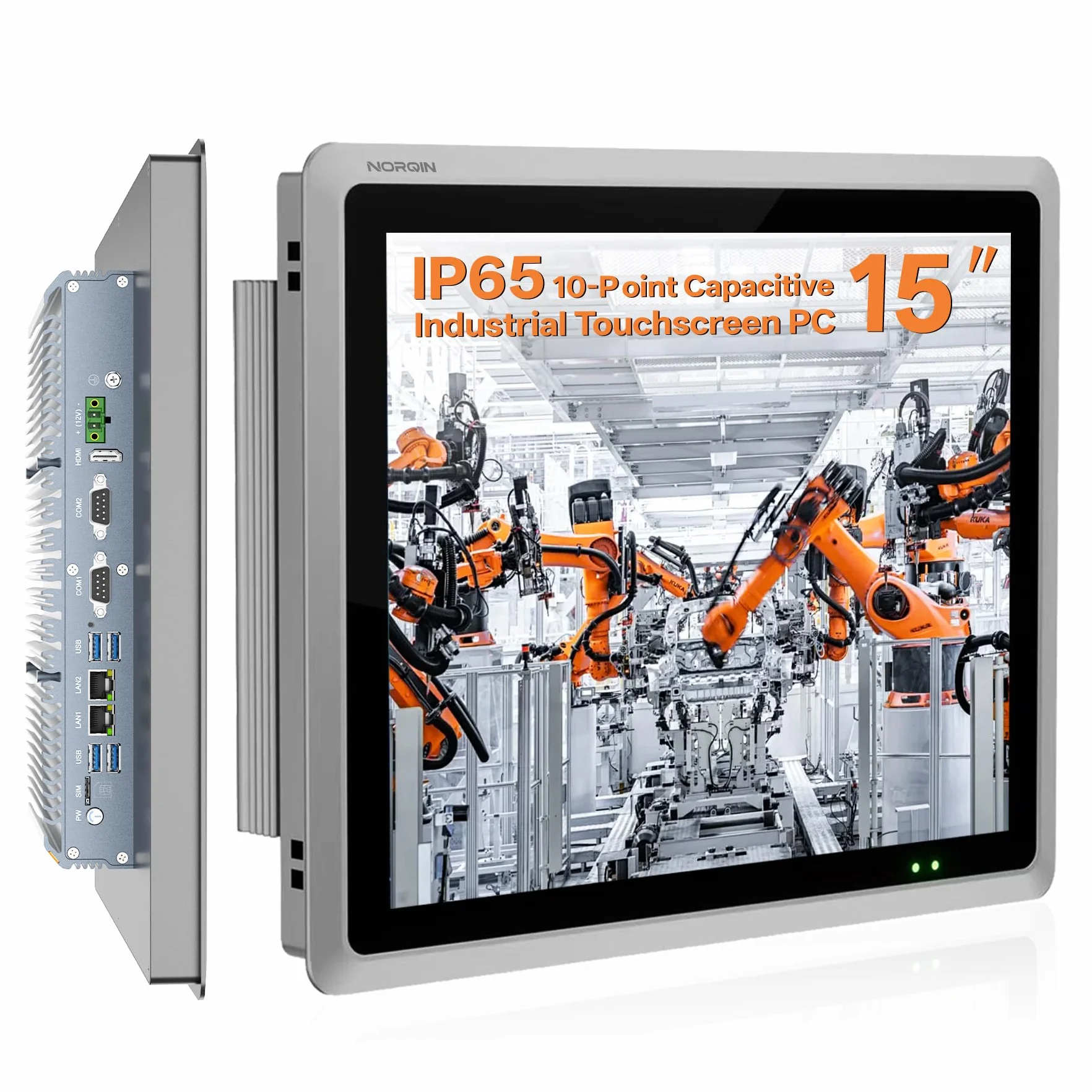 Panel PC Industriale 15" IP65 Touchscreen Capacitivo 10 Punti Senza Ventola All-In-One Windows 10 Pro J6412 8GB RAM 128GB SSD