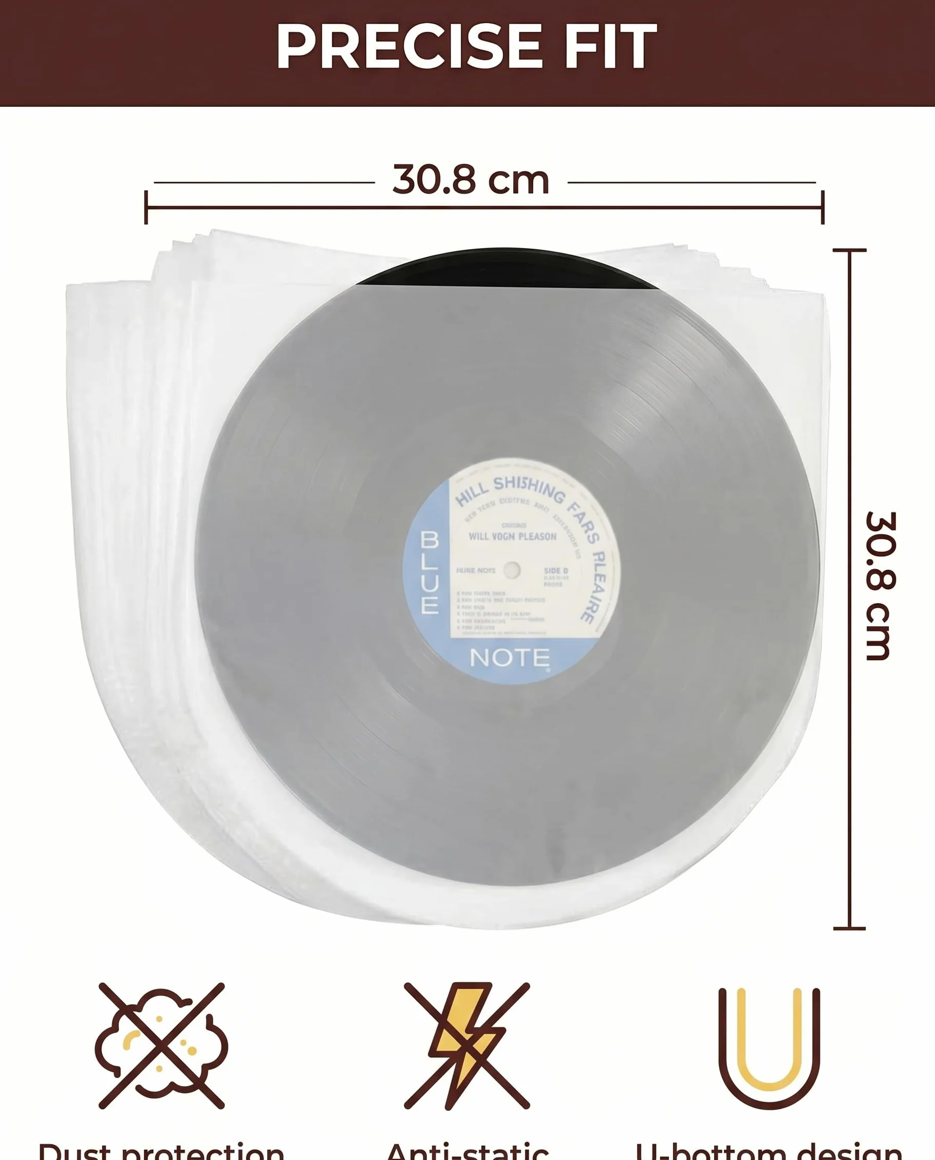 30 Pezzi Buste Interne per Vinili 12 Pollici, Protezioni LP Antistatiche, Sleeves Semitrasparenti con Fondo a U, 33 Giri