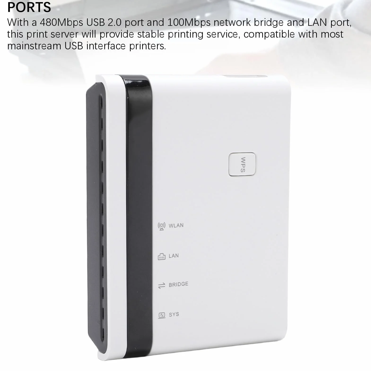 Tosuny Server di Stampa USB, Server di Stampa LAN Ethernet Wireless, Supporto 4 Stampanti, con Porta USB 2.0, Condivisione LAN Bridge 10/100 Mbps, Plug e Riproduzione per Wins 7 8 10 (white)