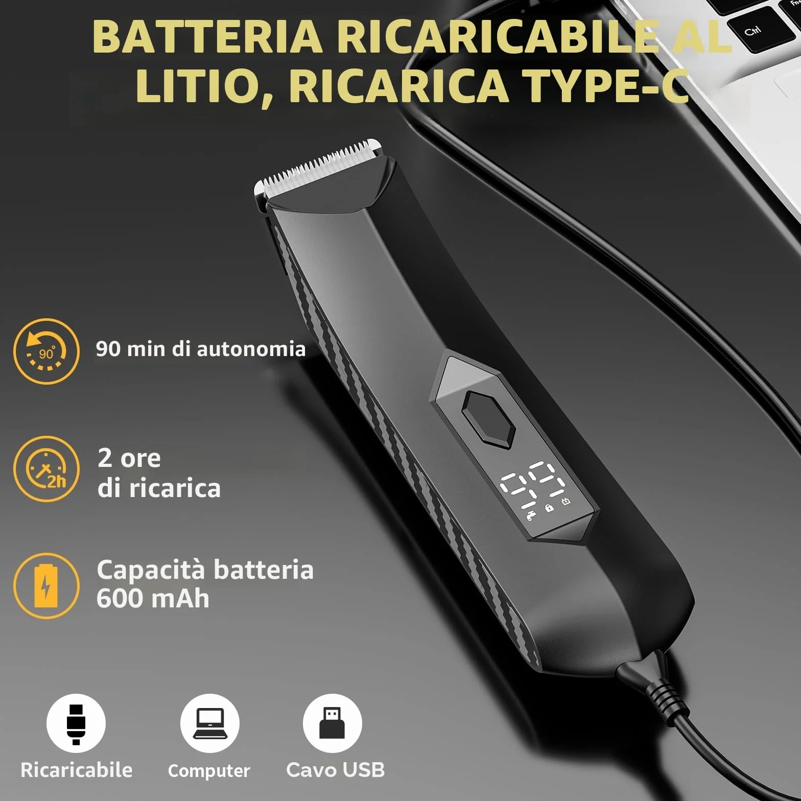 Trimmer per peli del corpo da uomo, rasoi elettrici ricaricabili impermeabile bagnato/asciutto, 4 pettini limitatori, lama ceramica