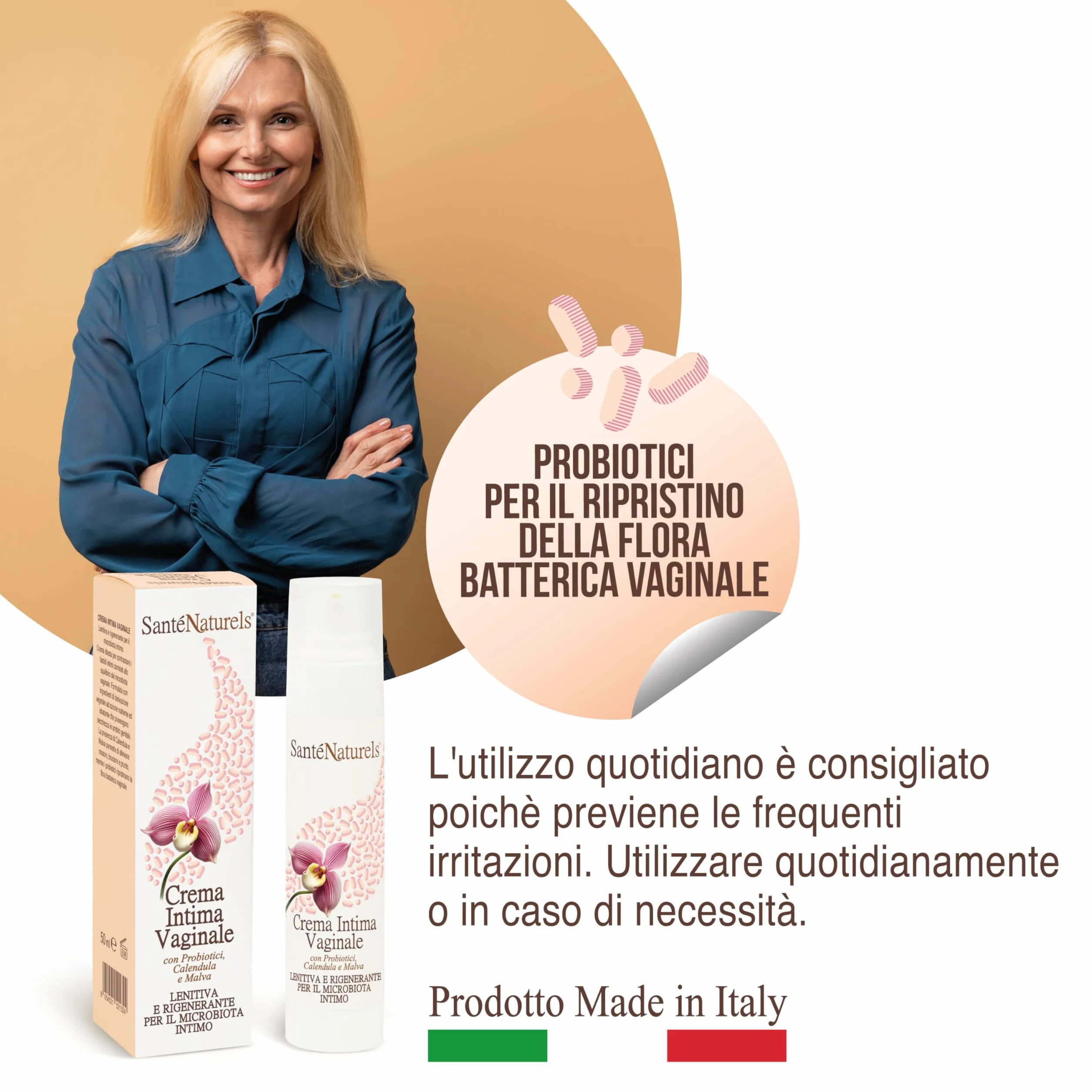 Crema Intima Vaginale 50 ml con Probiotici, Acido Ialuronico, Mannosio, Calendula, Malva