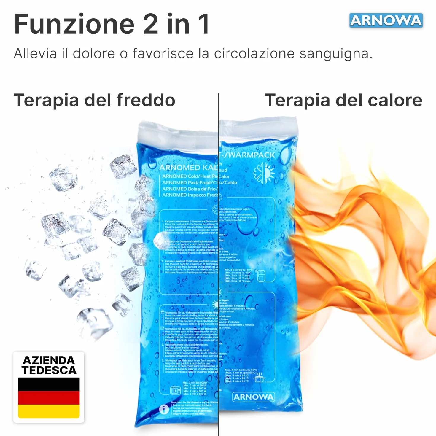 ARNOMED® impacchi freddi riutilizzabili in gel 12x29cm, caldi e microonde