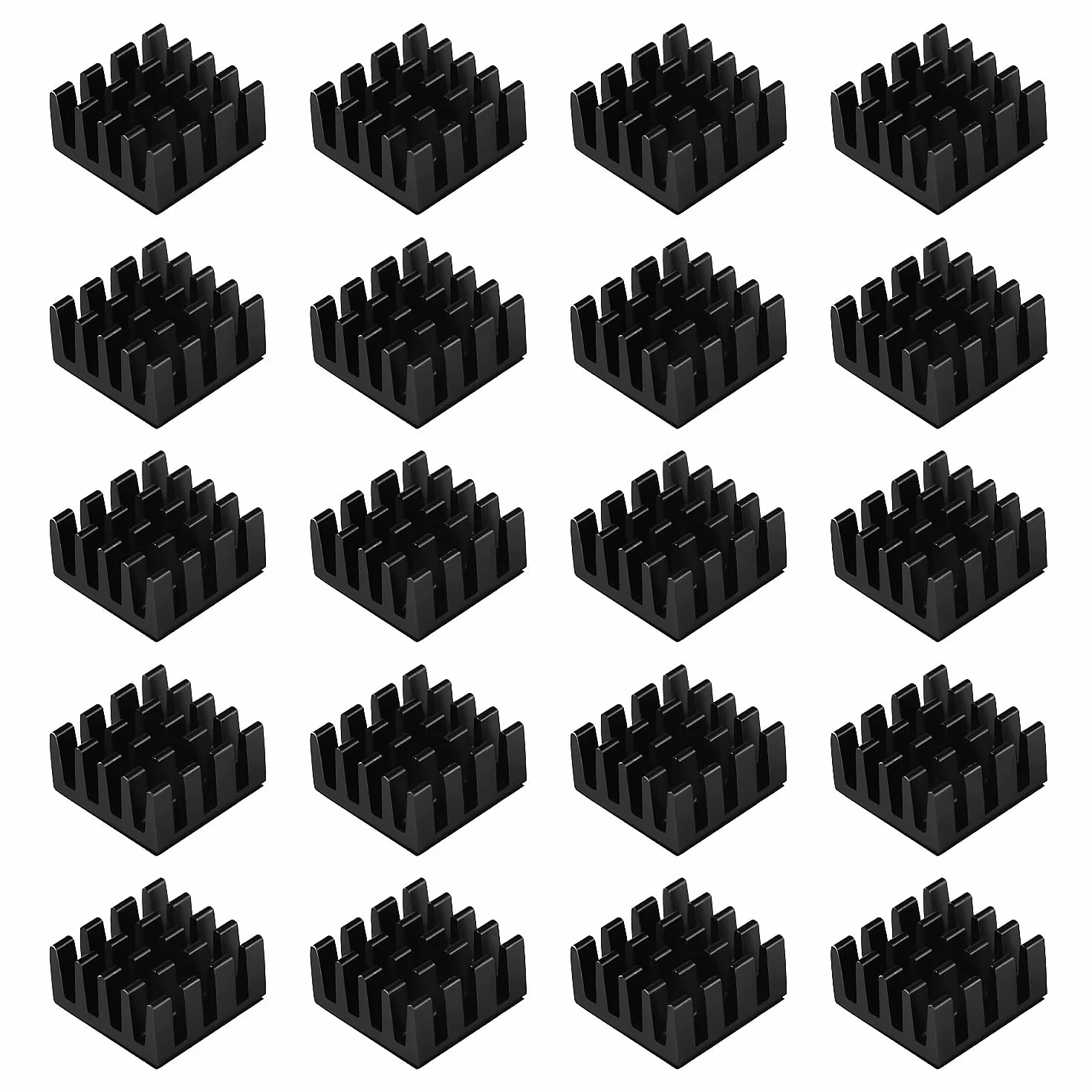 VooGenzek 20 Pezzi Alluminio Dissipatore di Calore, Dissipatore per Transistor, Aletta di Raffreddamento, con Nastro Adesivo Termico, per Raffreddamento dei Componenti Elettronici, 14*14*7 mm, Nero