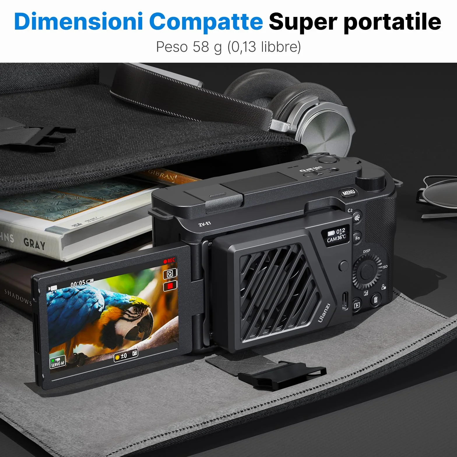 ULANZI CA25 Ventola di Raffreddamento per Fotocamera con Fissazione Molleggiato, Sistema di Cooling Fan per Fotocamera, Monitoraggio in tempo reale, Compatibile con Sony/Canon/FUJIFILM/Nikon
