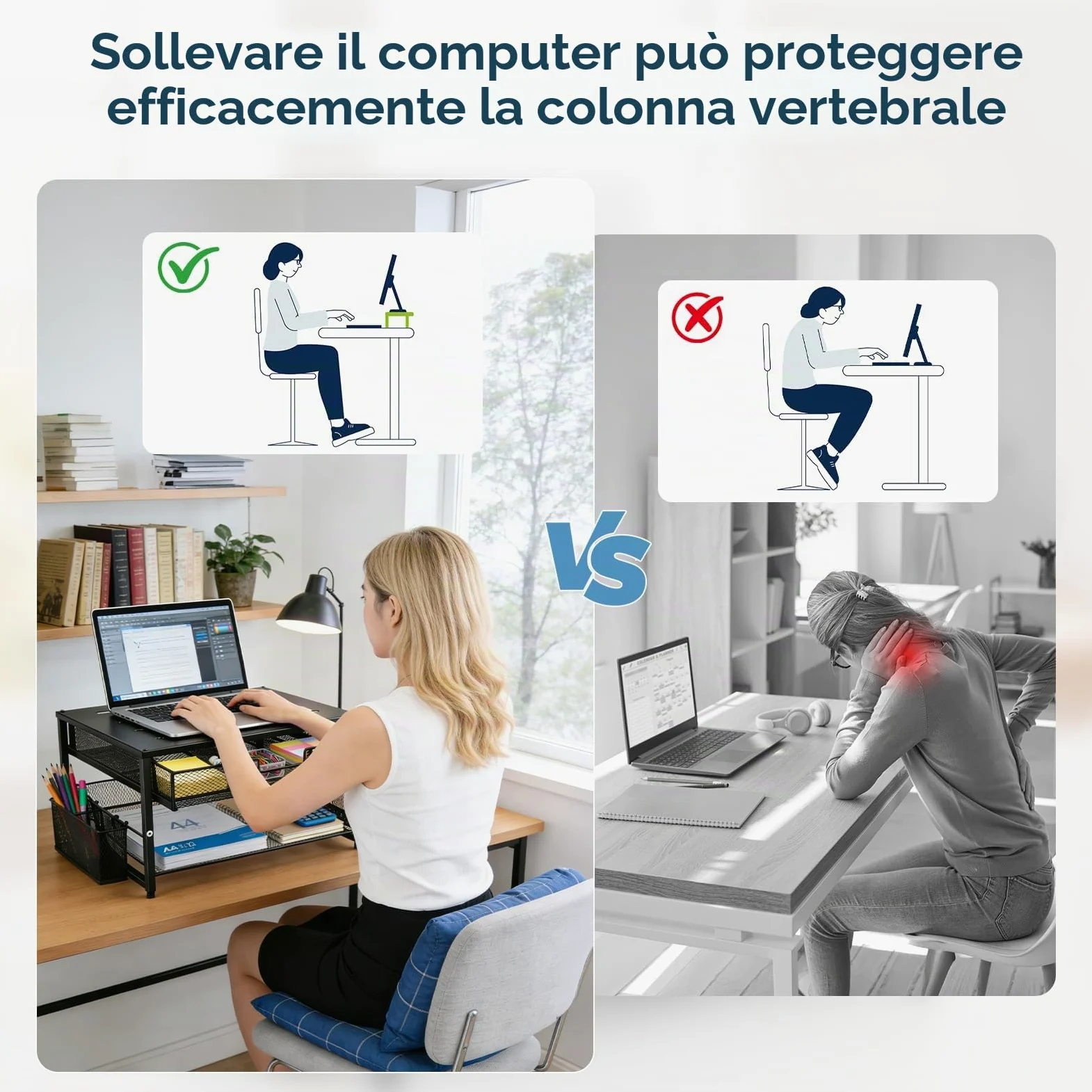 Supporto per monitor, organizer da scrivania in metallo con cassetto e 2 portapenne, rialzo ergonomico per monitor per stampante, laptop e ufficio, espositore a 2 livelli (nero)