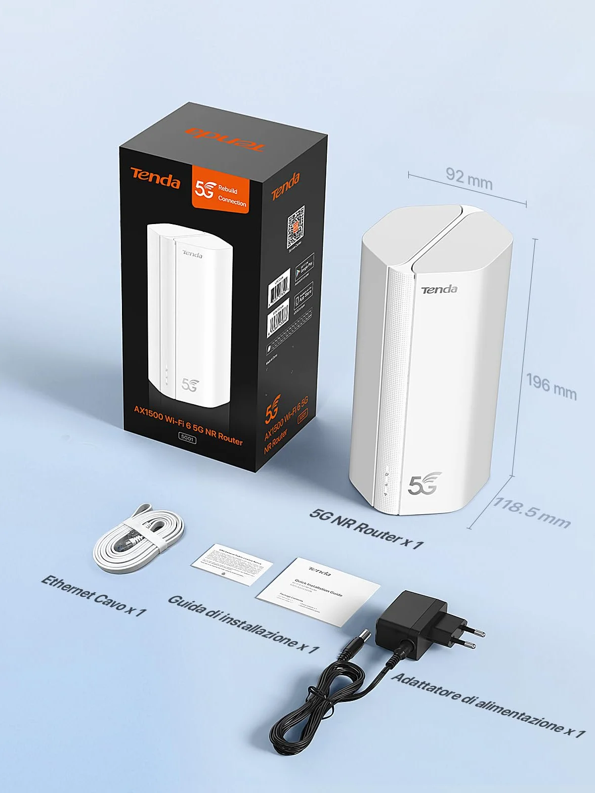 Tenda 5G01 Router 5G con SIM Wi-Fi 6 AX1500Mbps, Dual Band Modem 5G/4G LTE, Plug & Play, Porta Gigabit WAN/LAN, 6 Antenne Interne, Mesh Wi-Fi+, Nano SIM, Router WiFi con SIM 5G NR - Entry Level
