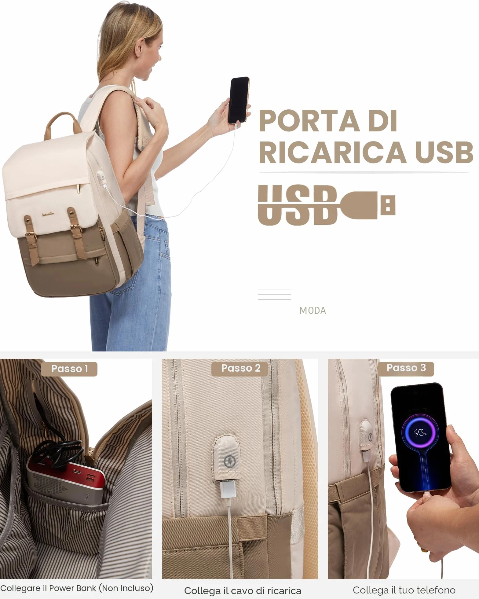 LOVEVOOK Zaino Porta PC Donna, 15,6 Pollici Impermeabile Zaino Antifurto per Computer portatile con Porta USB per Università, Viaggi, Lavoro, Scuola