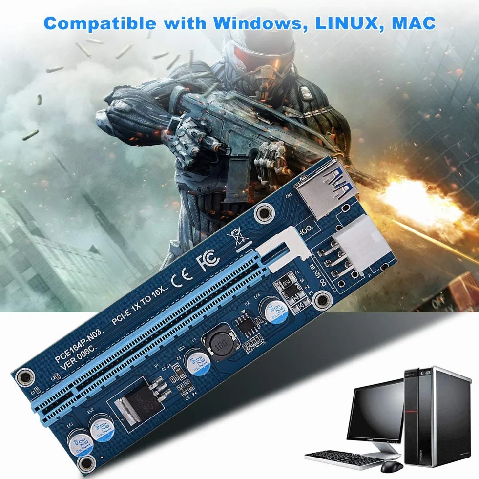 Mini adattatore PCI-E 16X, riser extender mini da PCI-E a PCI Express16x con 4 condensatori a stato solido e interfaccia 6 pin per l'estrazione di schede video