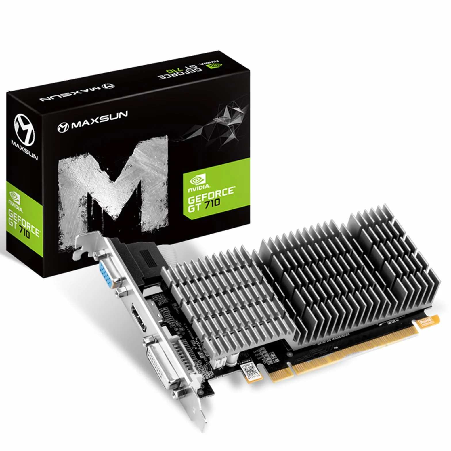 maxsun Scheda Video NVIDIA GEFORCE GT 710 2GB Scheda grafica GPU,Low Profile per HTPC Compatti e Build Low Profile Passive, Incluso Bracket Aggiuntivo I/O