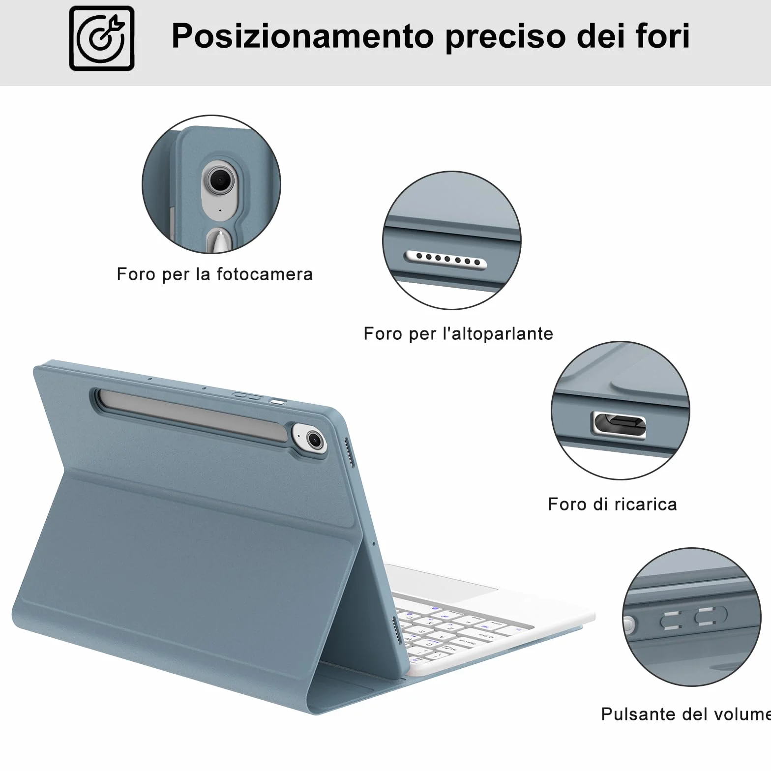 IVEOPPE Tastiera per Samsung Galaxy Tab S9 FE/S10 FE 10.9"/S9 11" con Touchpad, Cover Tastiera Trackpad Italiana Bluetooth per Samsung Galaxy Tab S9 2023/S9 FE 2023/S10 FE 2025, Blu Nebbioso