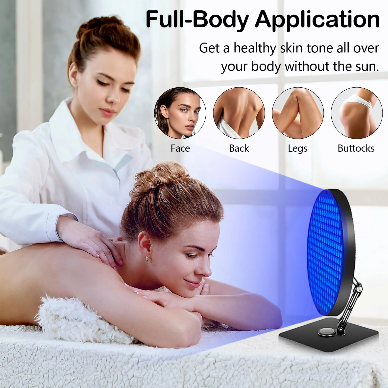 Solarium per la Casa, Lampada Abbronzante Viso 50W 250 LED 460 NM Temporizzato con Supporto e Occhiali