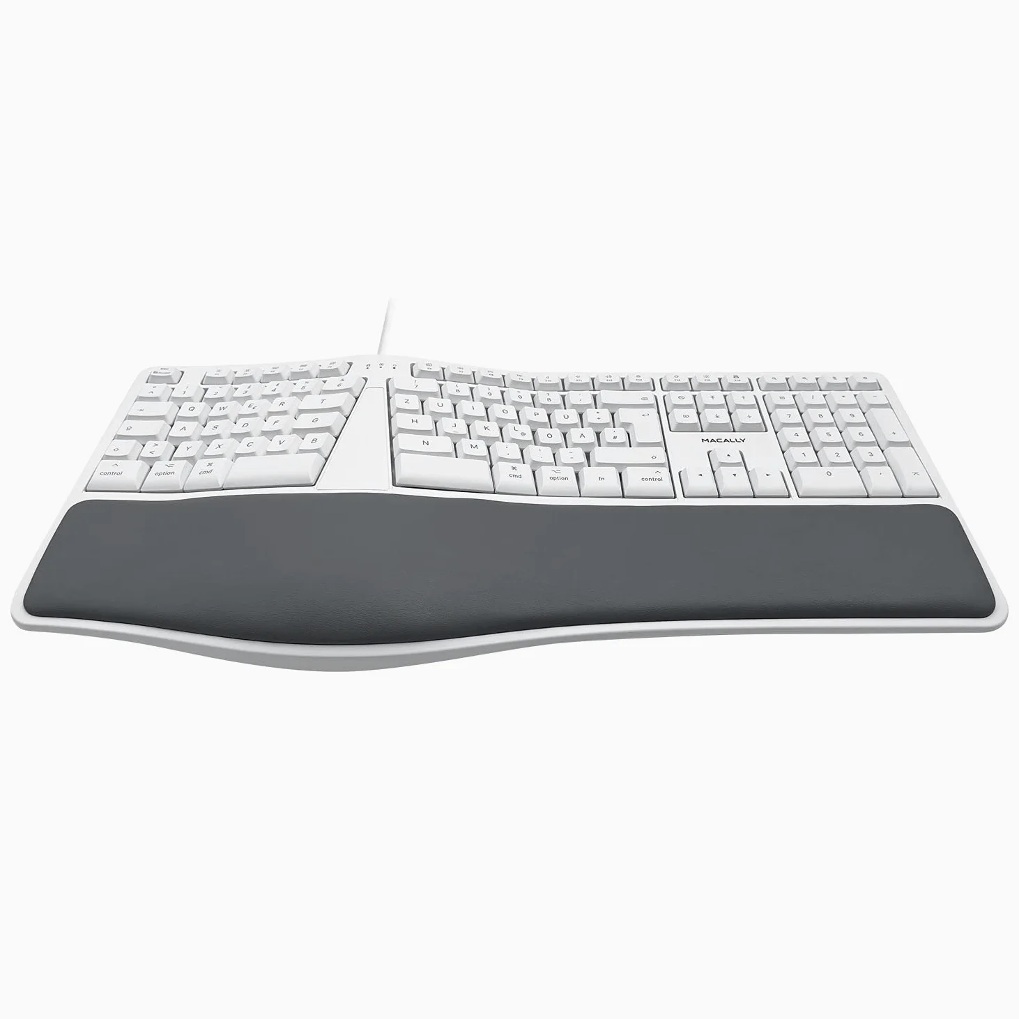 Macally MERGOKEY-DE, Tastiera ergonomica USB-A cablata con poggiapolsi, Layout QWERTZ Tedesco