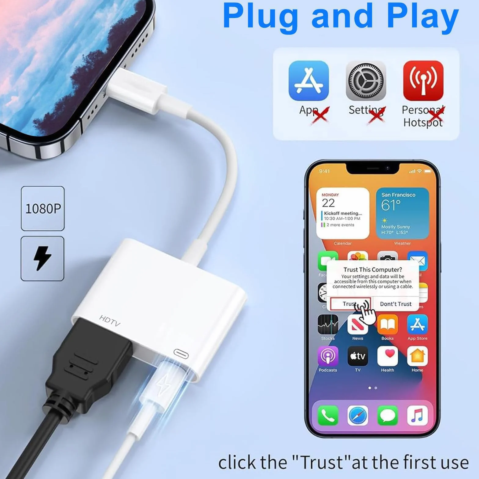 Loydia Adattatore HDMI per iPhone, Adattatore AV Digitale HDMI Lightning a hdmi adattatore 4k 1080P HD di Sincronizzazione Video e Audio per iPhone, Compatibile con TV/Proiettore/Monitor,Plug and Play