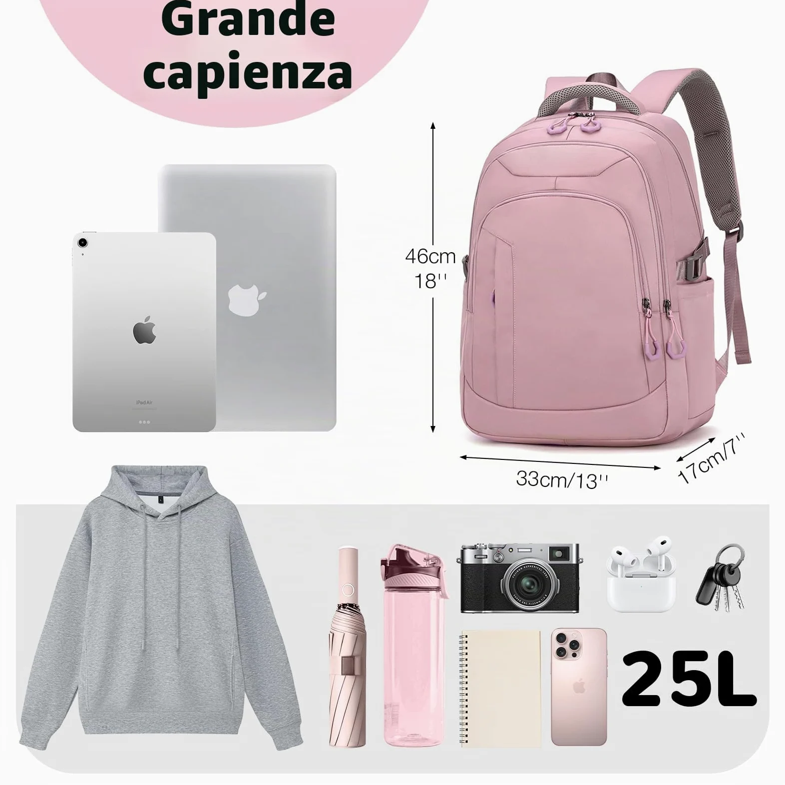 Zaino Porta PC 15.6 Multifunzione per Donna, Computer Portatile Comodo e Traspirante per Campeggio e Escursionismo