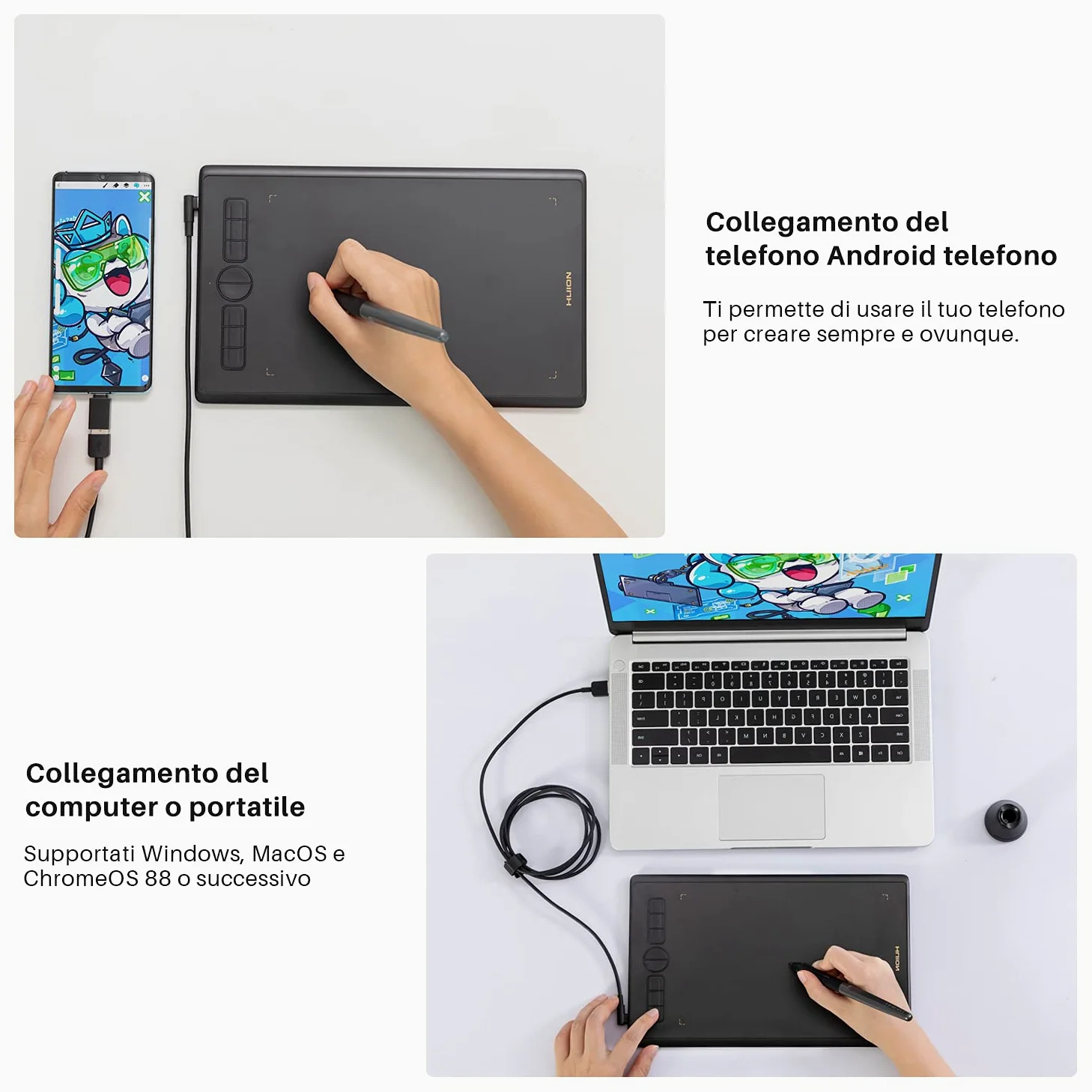 HUION Inspiroy H580X Tavoletta Grafica, 8 Tasti, 8192 Livelli Pressione | 8 x 5 Pollici Compatibile Android, Windows, Mac, Chrome OS, Stilo Senza Batteria, Ideale Dipingere, Ufficio