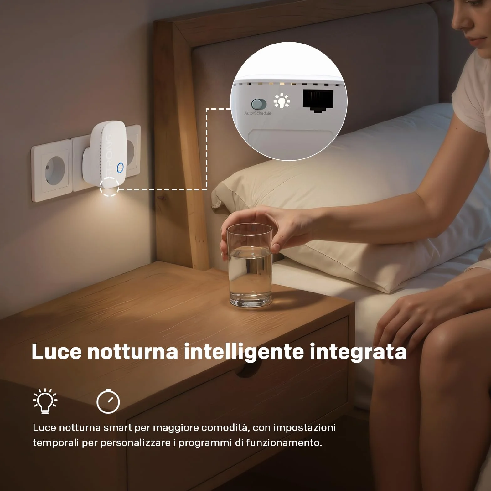 STRONG Ripetitore WiFi AC1200 da presa muro – Amplificatore WiFi potente Dual Band, WiFi extender per casa, WPS, porta LAN, ideale streaming e più dispositivi