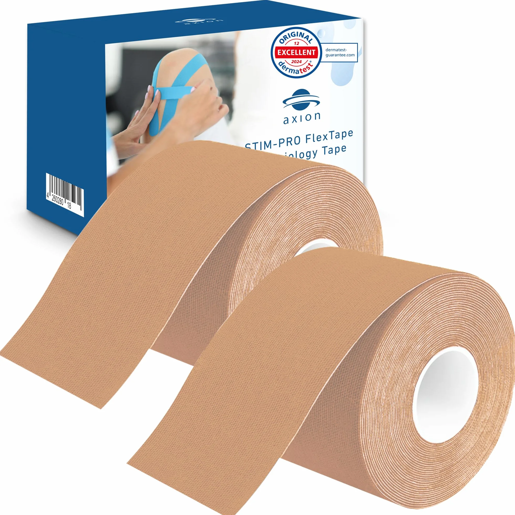 axion Nastri Kinesiologici 2 Rotoli Beige Fasciatura fitness impermeabile elastica autoadesiva