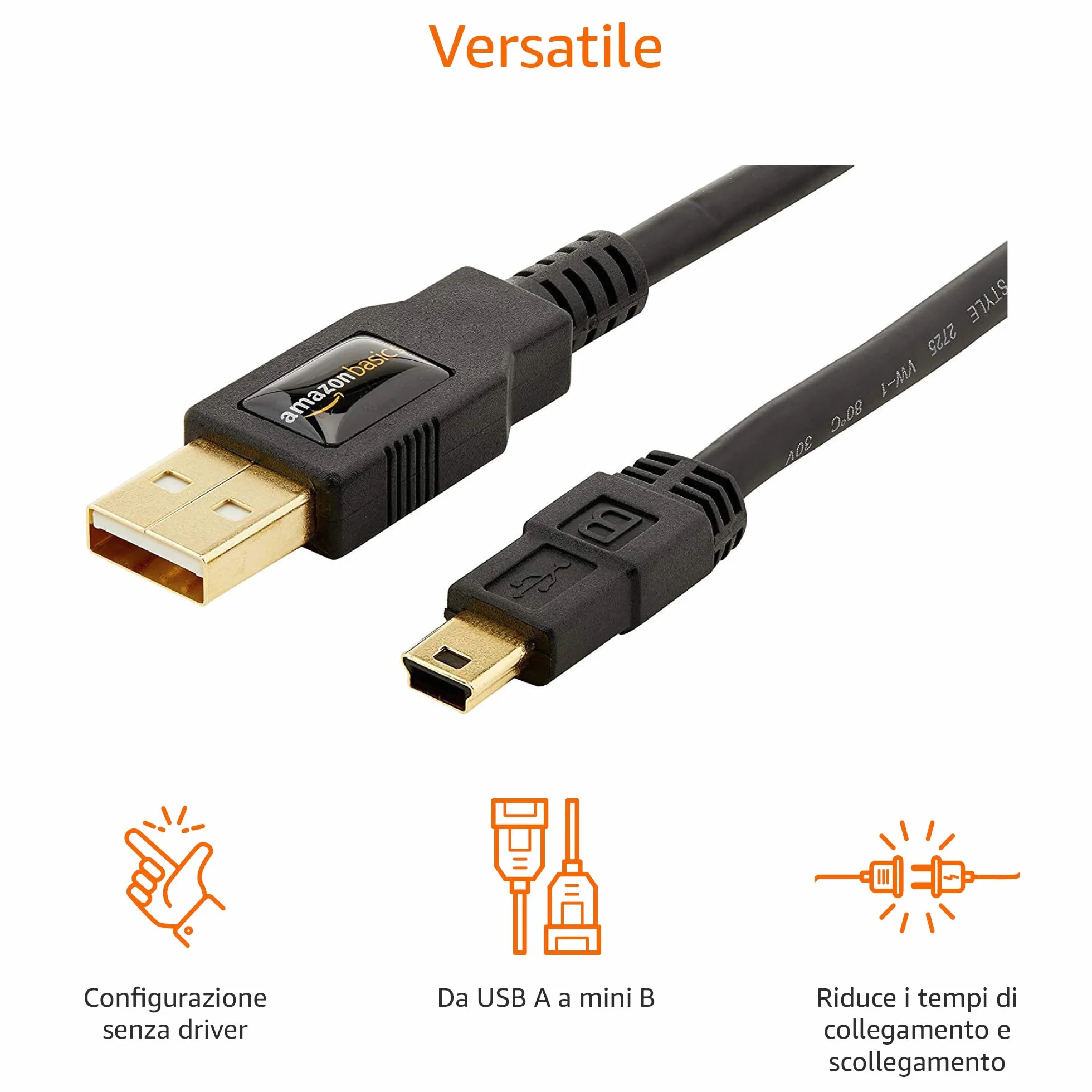 AmazonBasics Cavo USB-A 2.0 maschio/Mini USB B (0.9 m) per Personal computer, Nero