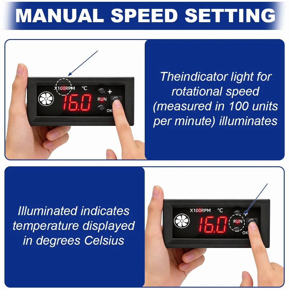 PWM Fan Speed Controller 12V DC Regolatore di Velocità Ventola Display Digitale Temperatura Sonda PWM 3A 25kHz