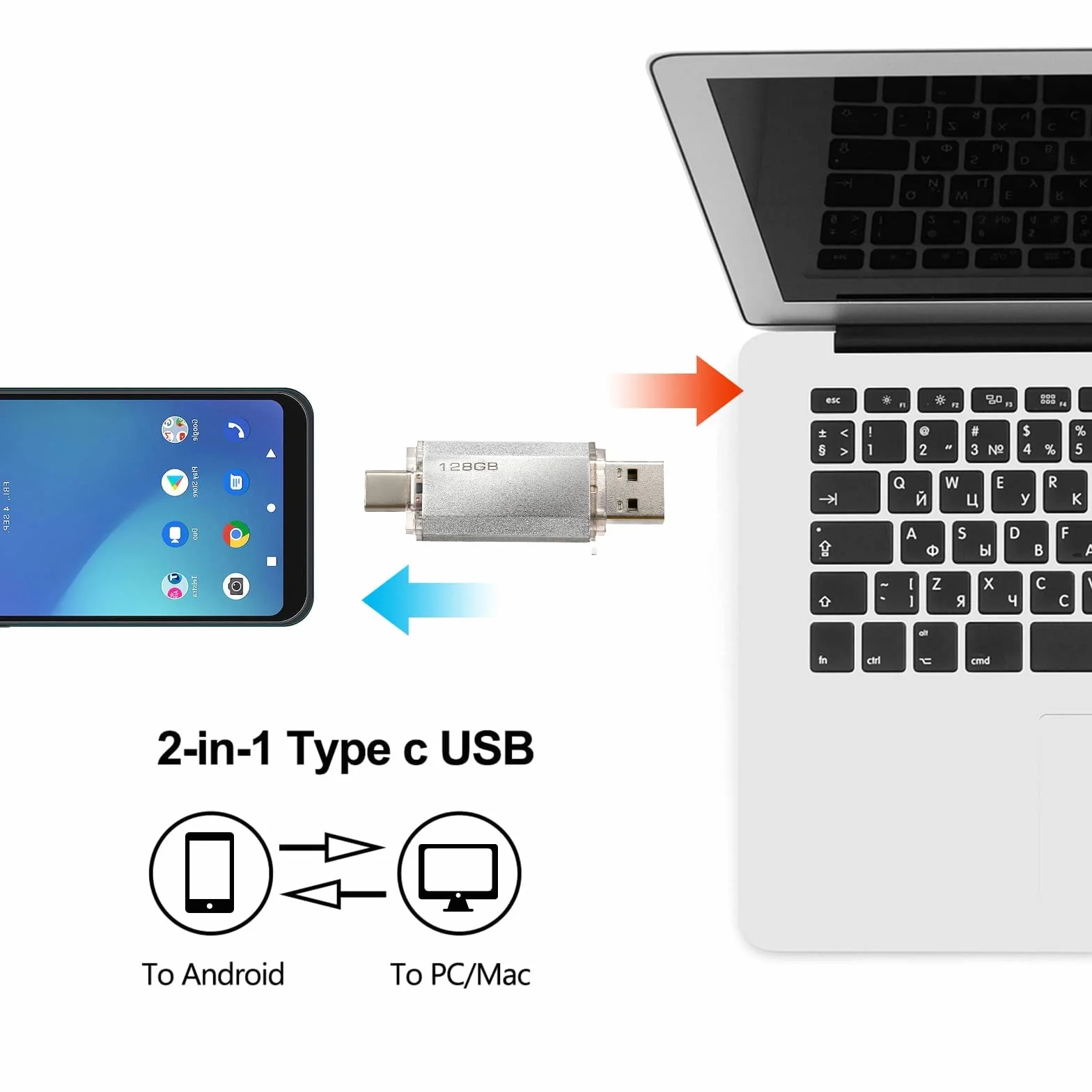 Xiaomi Chiavetta USB 2-in-1 128GB Type C Pendrive Flash Drive OTG Penna USB Silver