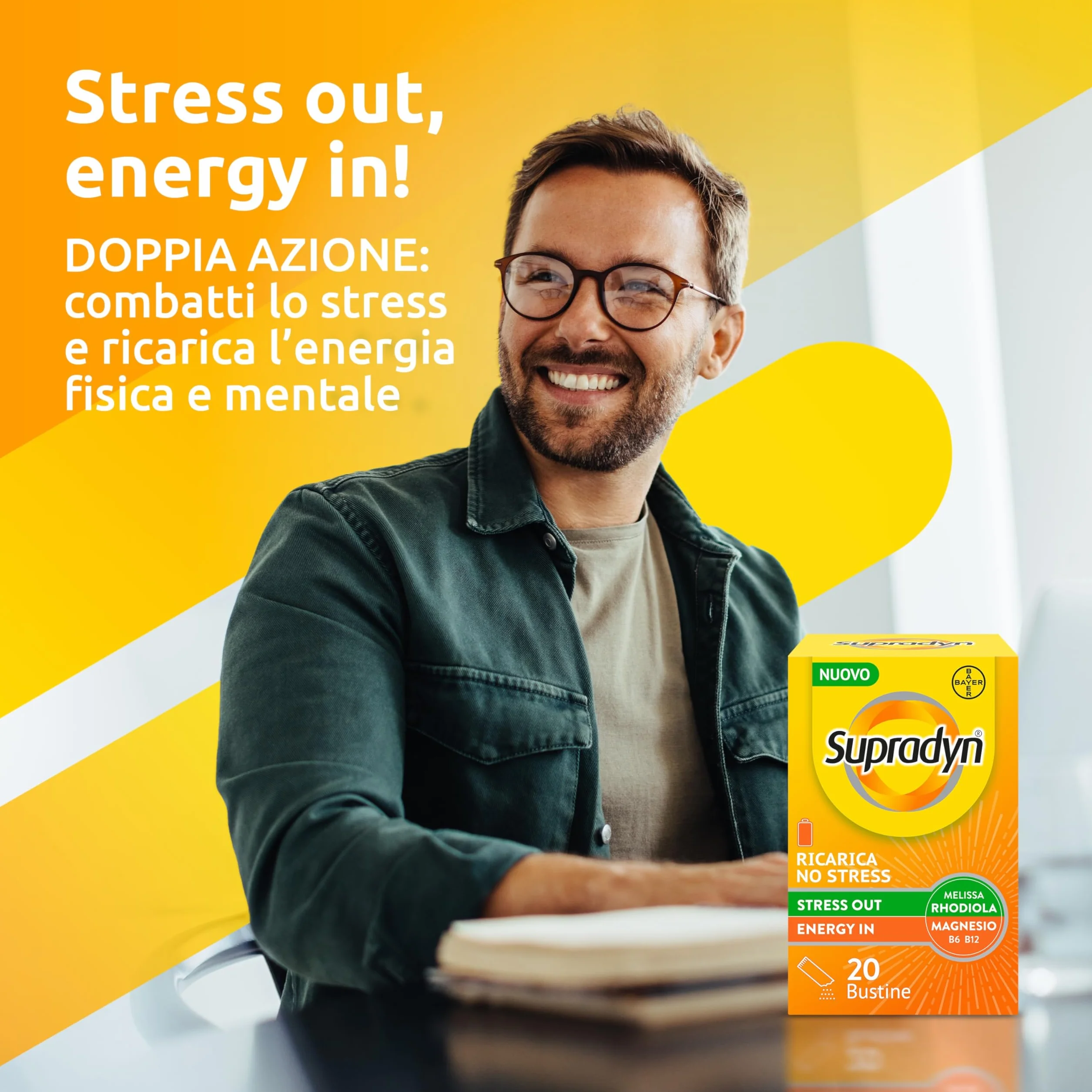 Supradyn Ricarica No Stress Integratore Multivitaminico Antistress Magnesio Vitamine B Rhodiola Rosea Melissa 20 Bustine