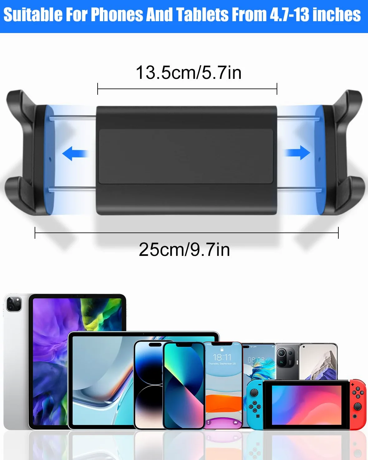 Metallo Porta Tablet da Auto, Supporto Tablet Auto Poggiatesta con 4 ganci di seduta, Universale Porta Tablet Auto Posteriore con Asta Telescopica per 4,7-12,9" iPad Pro Mini, Switch, Cellulare